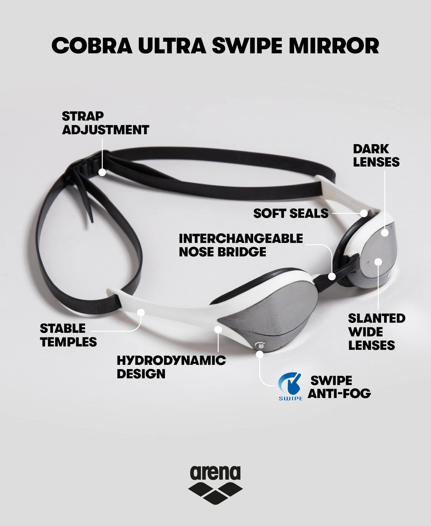 Arena Cobra - anteojos de natación Ultra deslizantes con Espejo, Plateado/Rosa