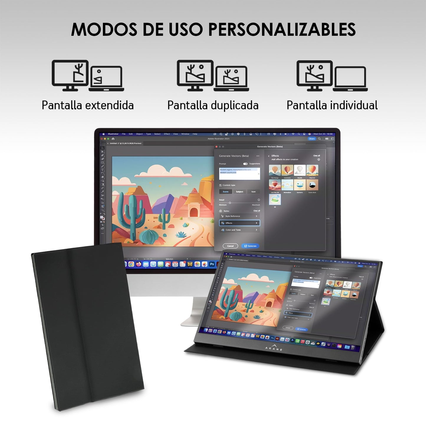 Akane Monitor Portátil Full HD 15.6 Pulgadas, Pantalla Externa para Laptop, Celular y Consola, Conexión USB-C y Mini HDMI, para Android, iOS, Windows, Nintendo Switch y más, con Funda Magnética