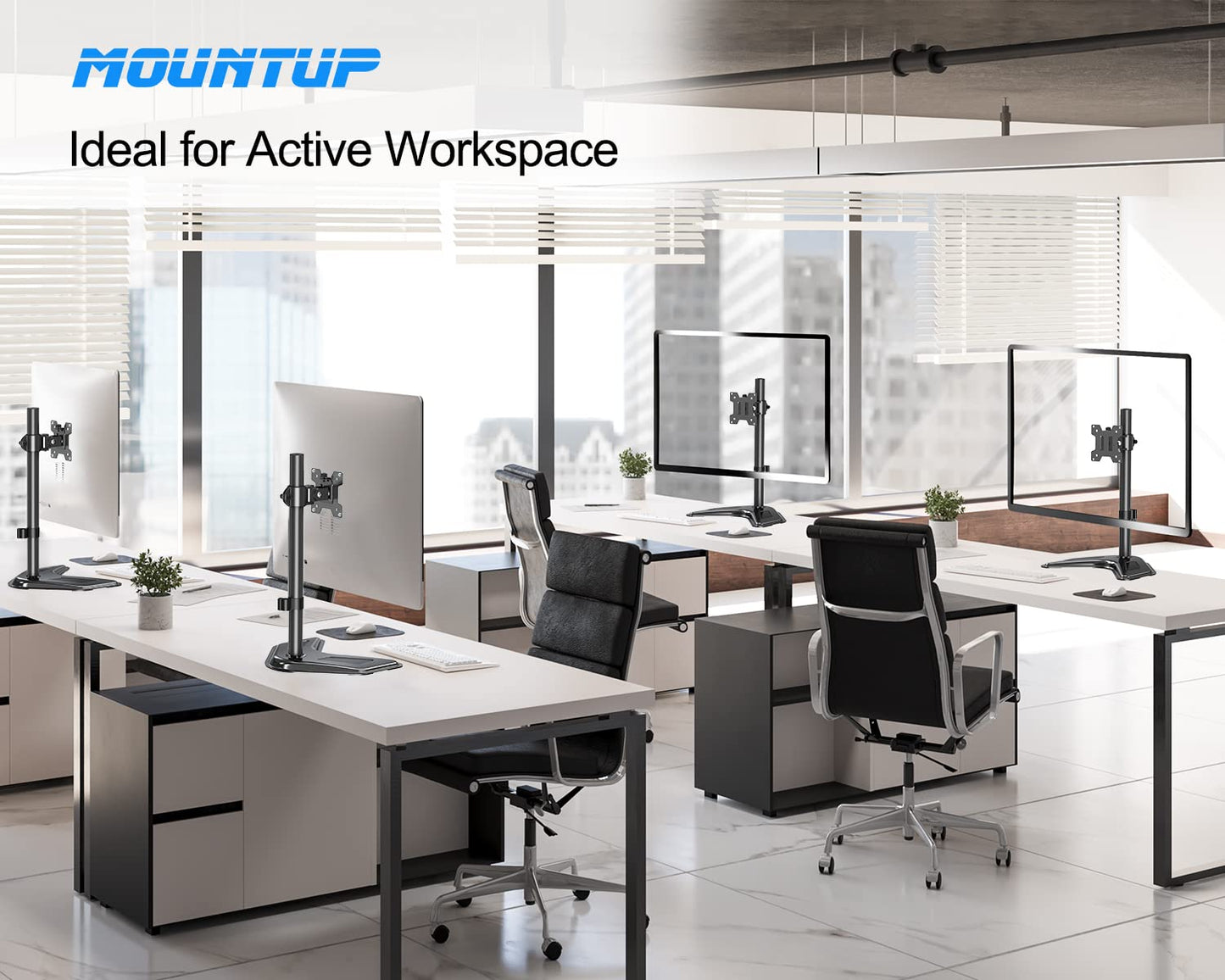 Soporte de Monitor Individual MOUNTUP Negro con Altura Ajustable y Rotación para Pantallas de Ordenador de 13 a 32 Pulgadas