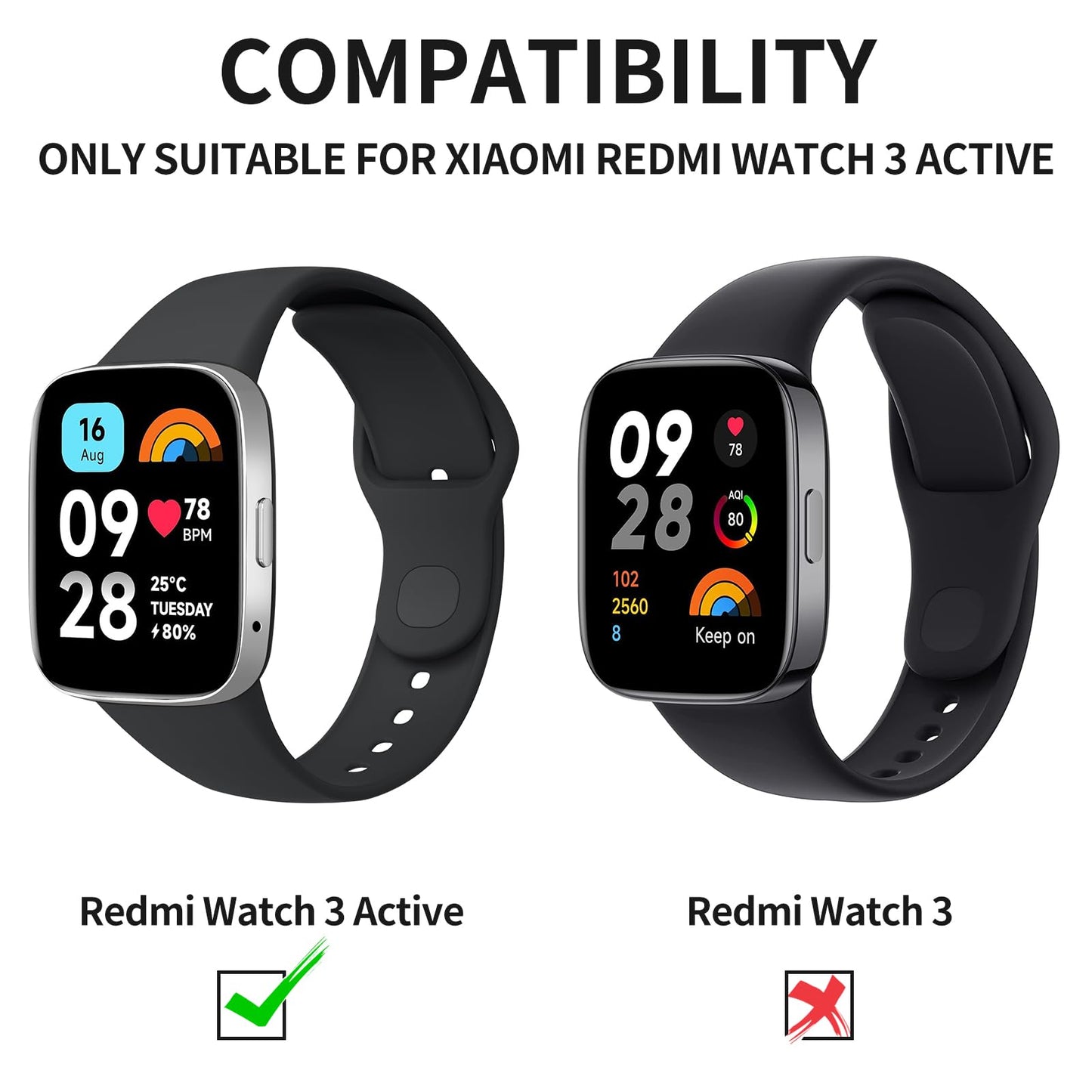 Correa de Silicona Deportiva Mugust Negro Azul Marino Gris para Xiaomi Redmi Watch 3 Active para Mujer Hombre