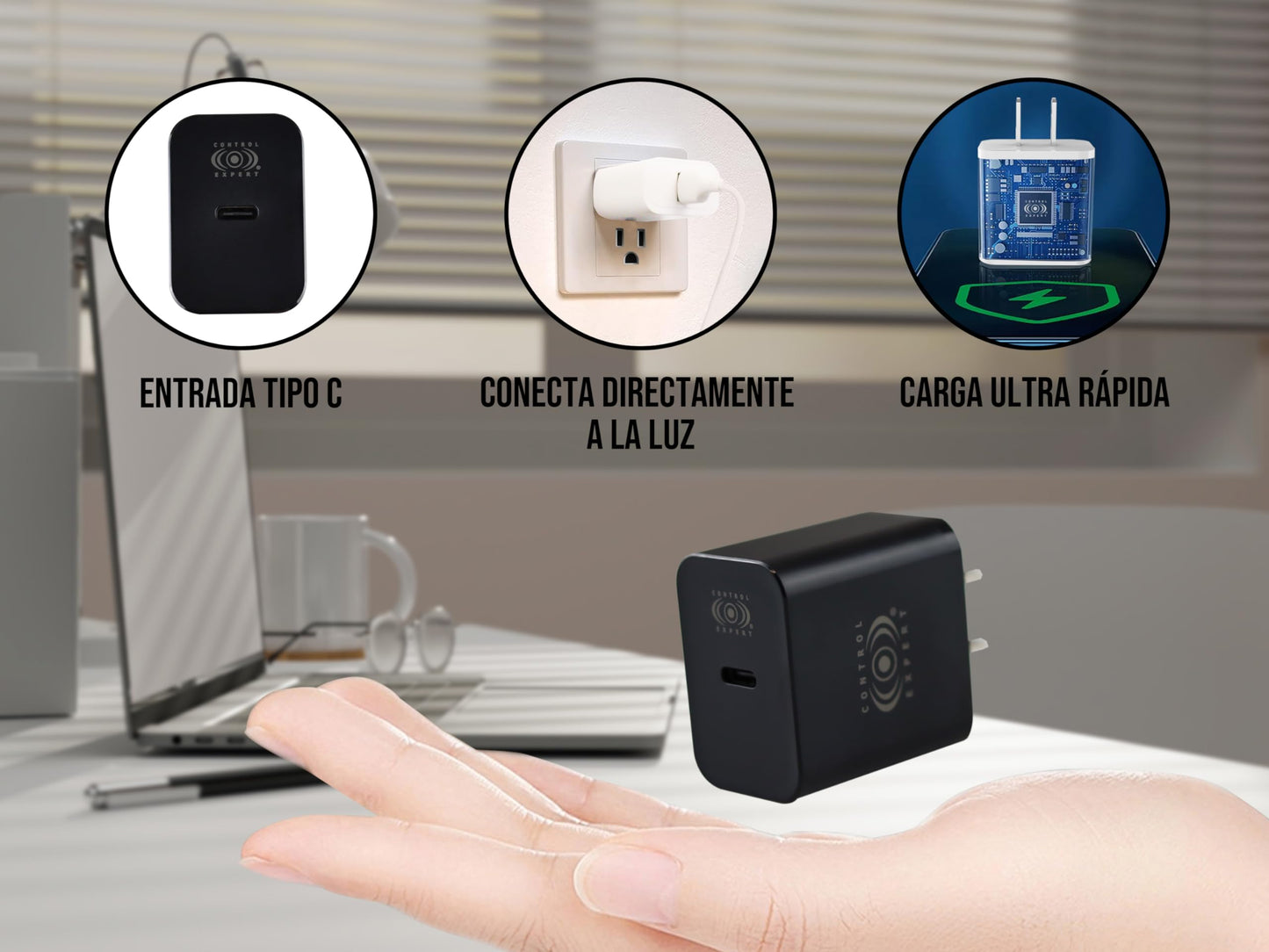 CONTROL EXPERT Cargador Carga Ultra Rápida para iPhone 3A 20W Cable de 1 Metro USB a Lighntning (Negro)