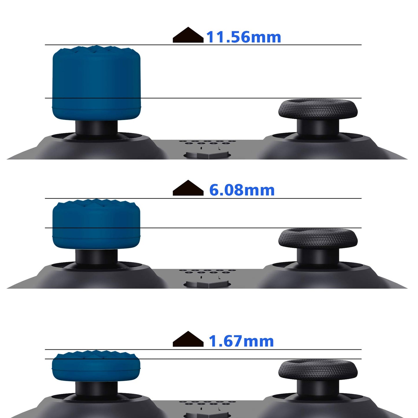 Agarres de Pulgar PlayVital Azul Grano de Diamante y Grieta para PS5, PS4, Xbox Series X/S, Xbox One, Switch Pro con 3 Alturas Convexas y Cóncavas