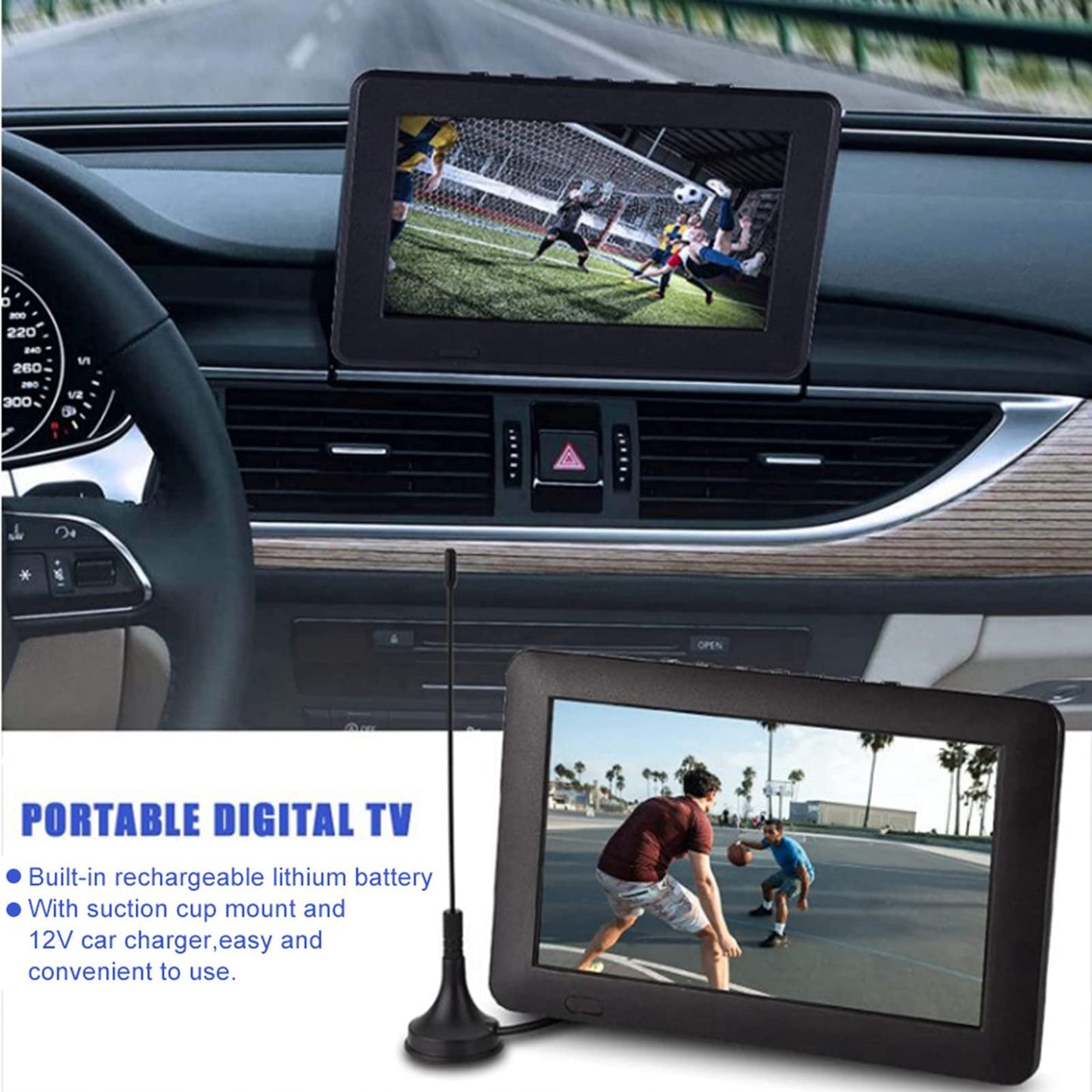 Televisor Portátil Digital ATSC LED 1080P Alta Definición Compatible u Disco Tarjeta Memoria Ideal para Viajes al Aire Libre en Vehículos Domésticos