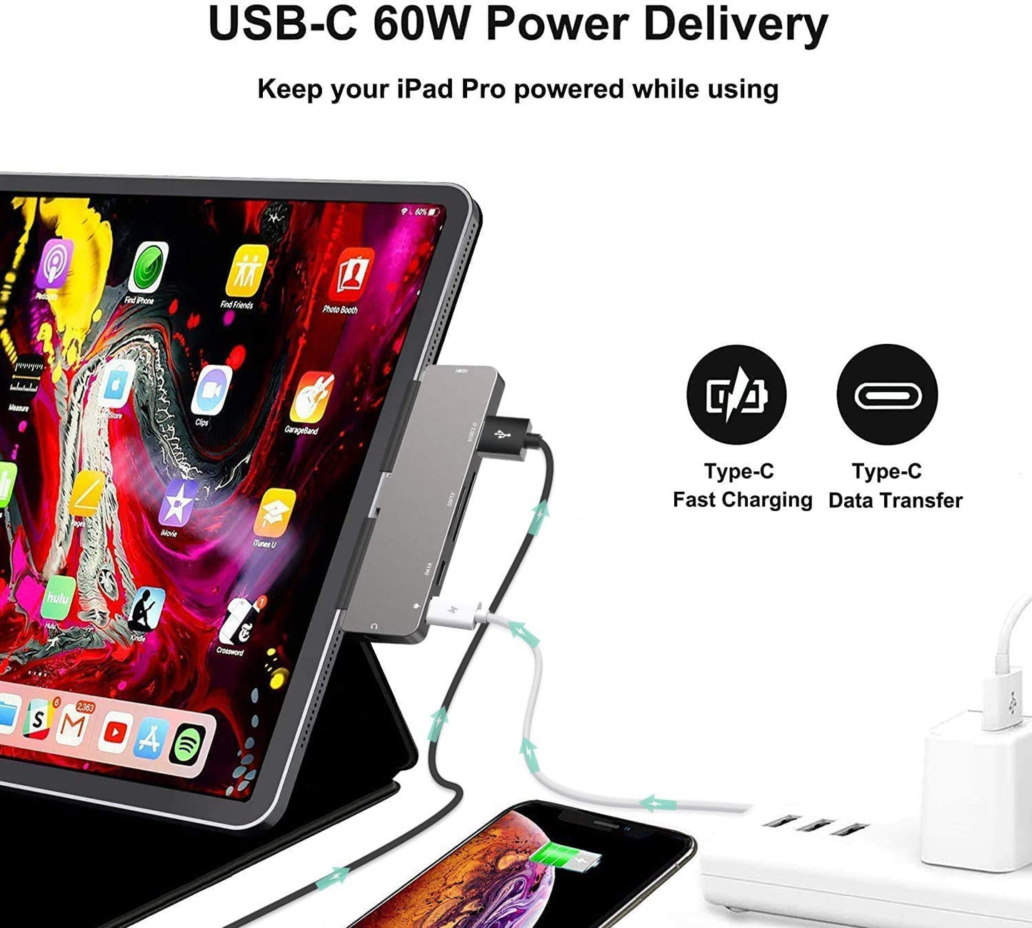 Adaptador USB C Hub para iPad Pro 12.9/11 M4 M2 M1 2024 en Gris con HDMI 4K y Conector 3.5 mm, Accesorios 7 en 1 para Mujer