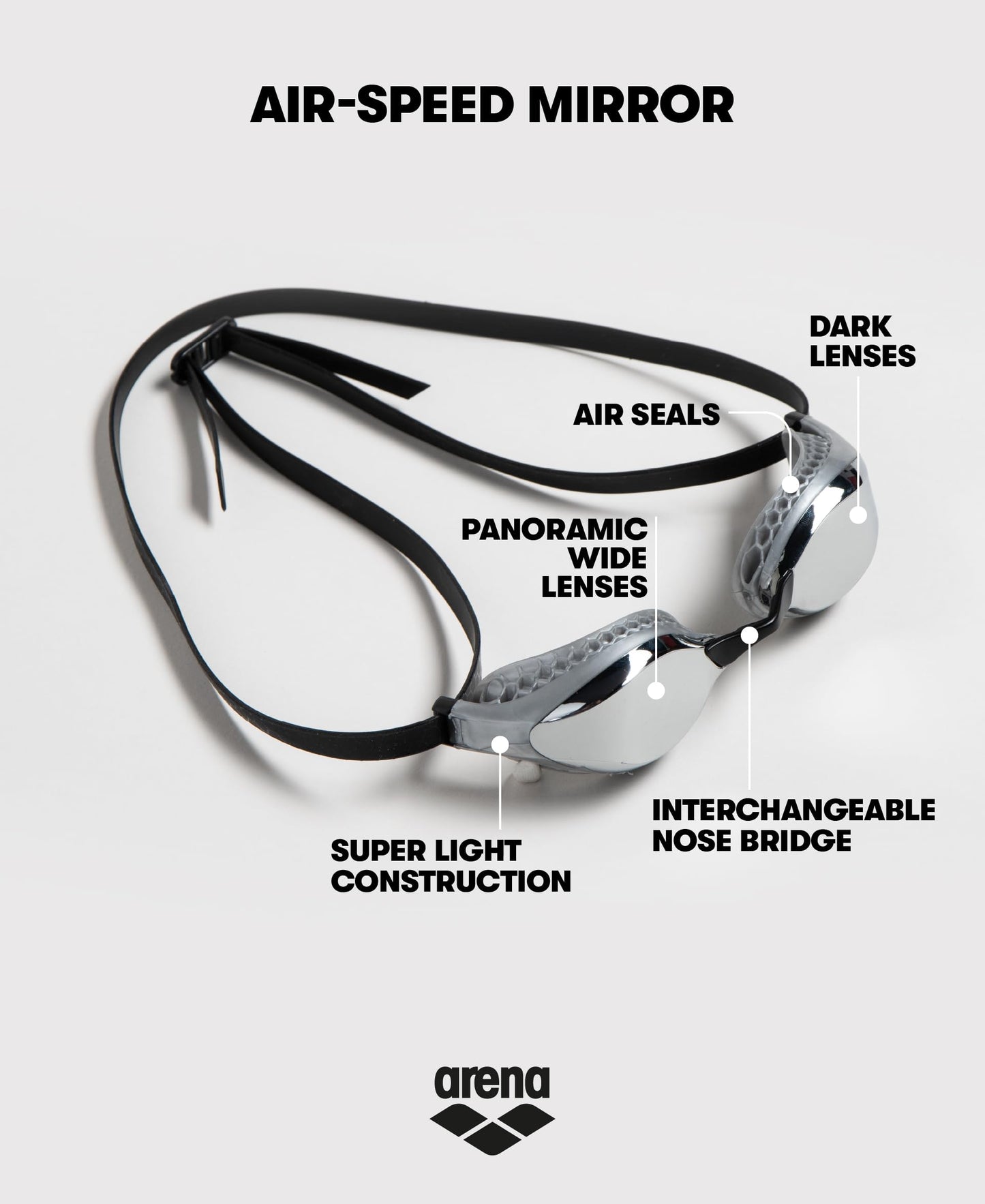 Arena - Gafas 003151-100-UNITALLA, Airspeed Mirror, plateadas y negras, Unitalla