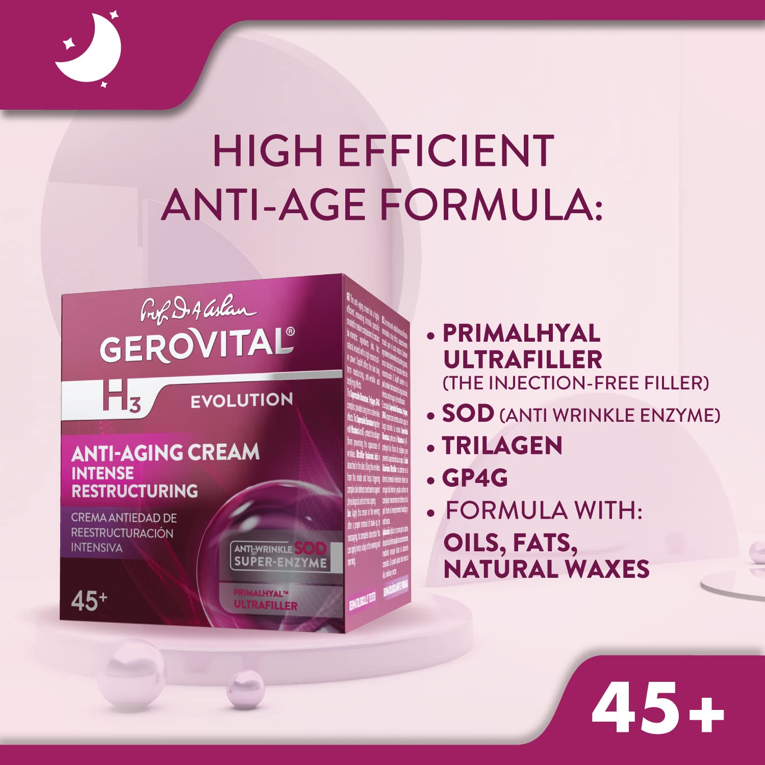 GEROVITAL H3 EVOLUTION, Anti-Aging Cream Intensive Restructuring With Superoxide Dismutase (The Anti-Aging Super Enzyme) 45+ (1.69 FL.OZ) by GEROVITAL H3 EVOLUTION