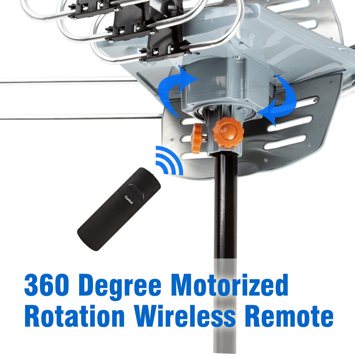 Five Star Outdoor 150 Mile Motorized 360 Degree Rotation OTA Amplified HDTV Antenna for 2 TVs Support - UHF/VHF/1080P Channels Wireless Remote Control - 40FT Coax Cable