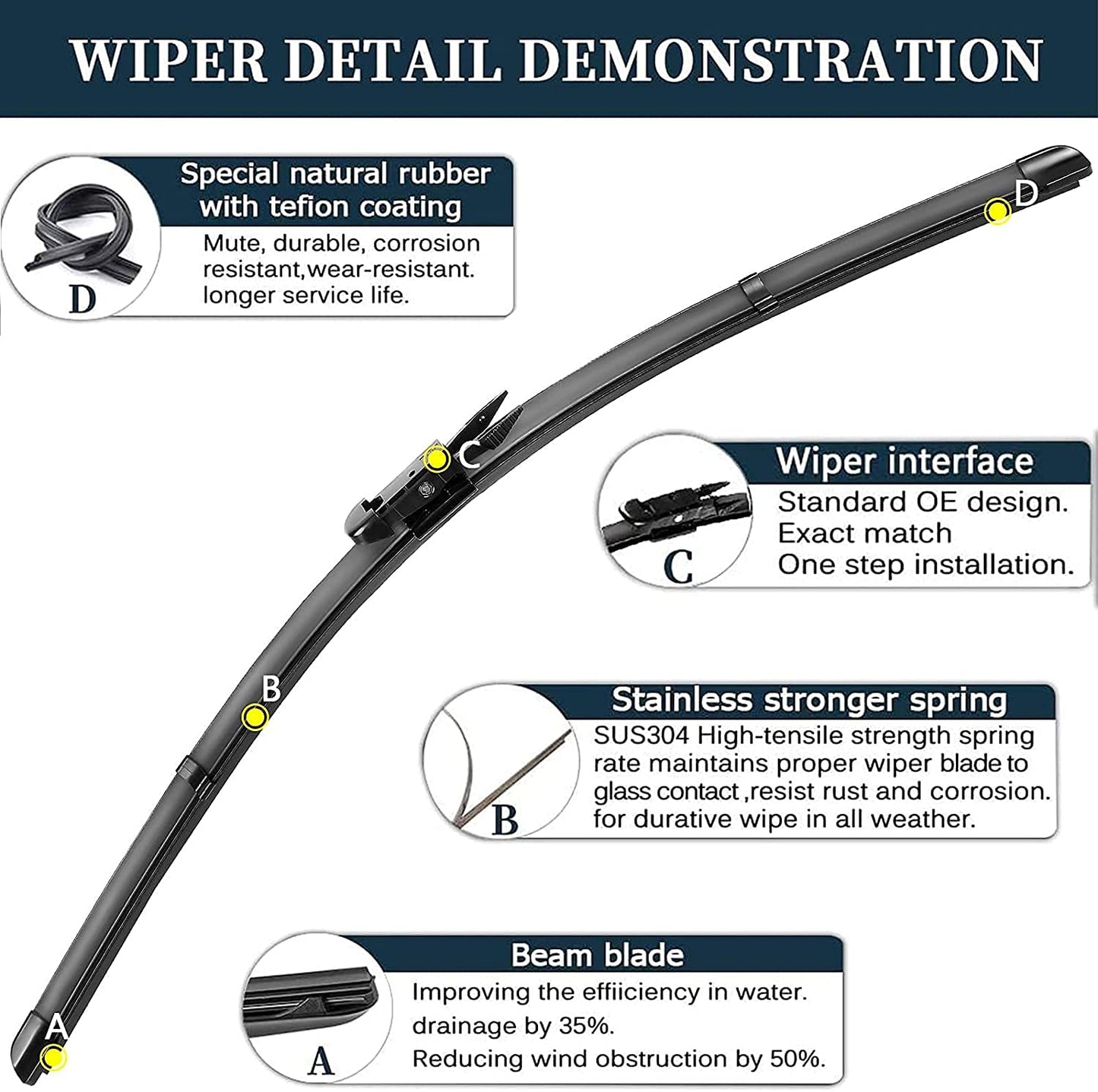 AUTOBOO - Limpiaparabrisas delantero de 71 y 71 cm y trasero de 38 cm, paquete de 3