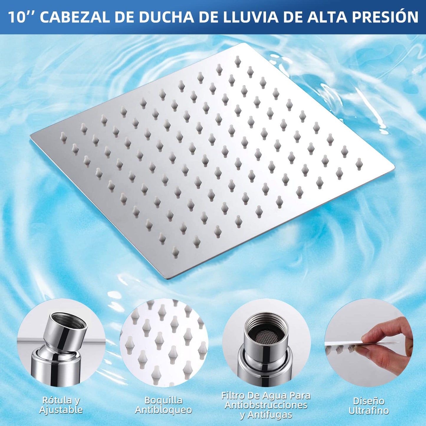 Set de Regaderas de Lluvia para Baño de Alta Presión con Cabeza de 10 Pulgadas y Regadera de Mano de 3 Modos con Manguera y Brazo Extensible de Alta Calidad