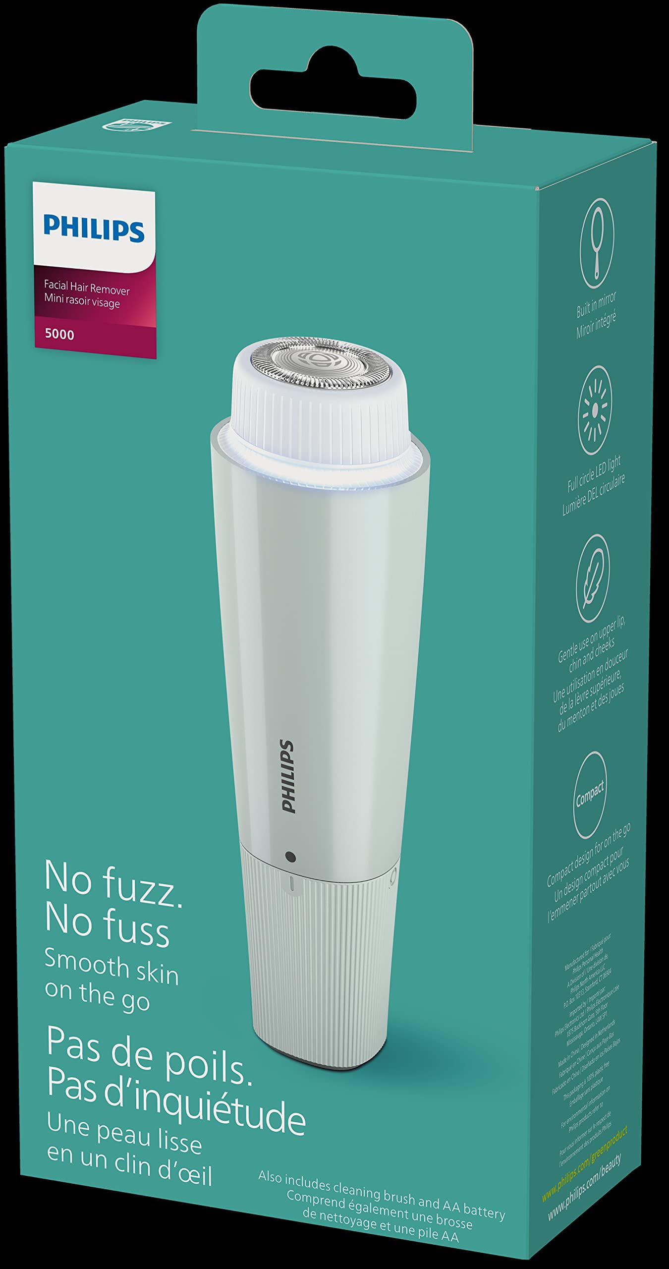 Philips Beauty Series 5000 Electric Facial Hair Remover for Women, Cordless & Compact, Wide Hypollergenic Head, Gentle & Quick Hair Removal Easy Finishing Touch Ups, BRR474/00