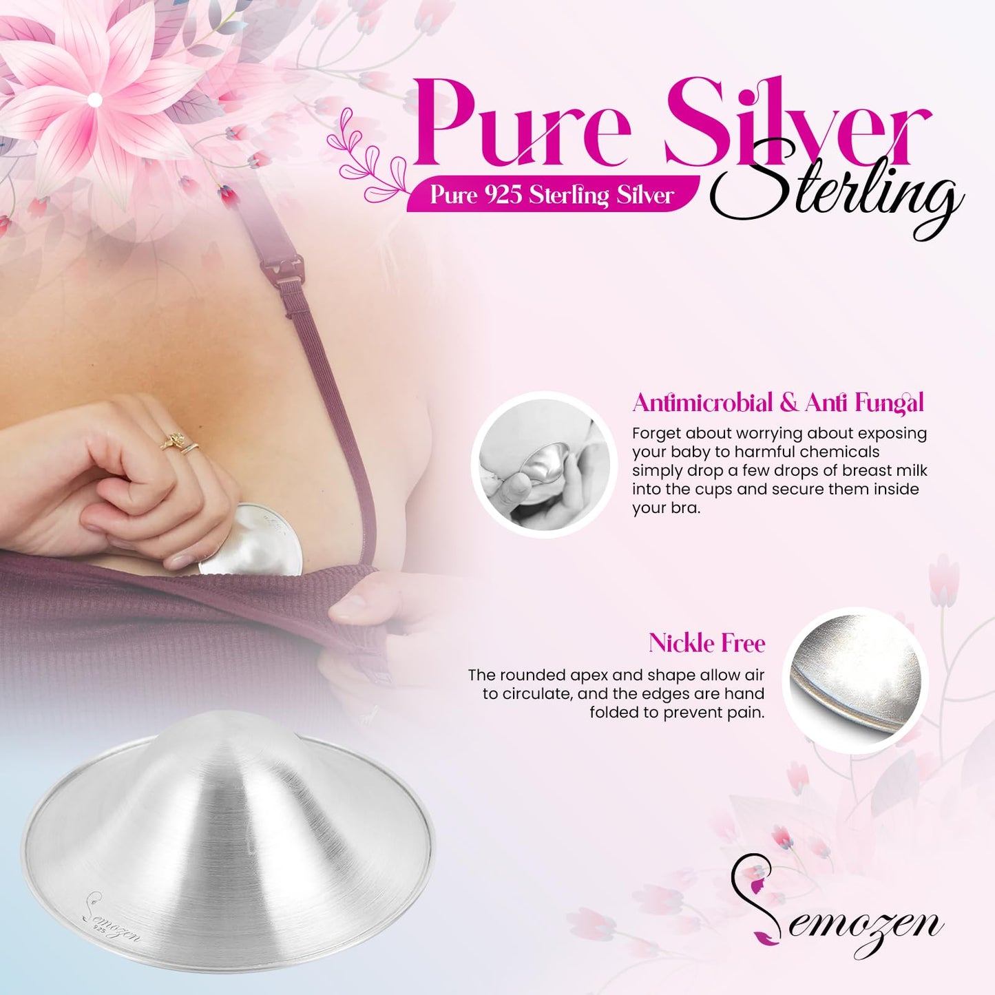 Copas de Lactancia Semozen Plata 18 mm para Lactancia Materna, Escudos de Pezón Grandes con Caja de Silicona para Mujer