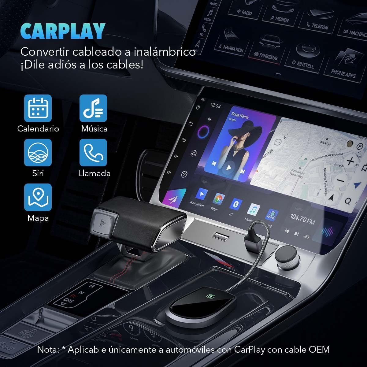 Fitpolo Carplay Inalambrico para Auto, Carplay Inalambrico Adaptador para iPhone, Actualización de por Cable a Inalámbrico, 5GHz WiFi, Conexión Automática Rápida, Soporta iOS 10+(Round)