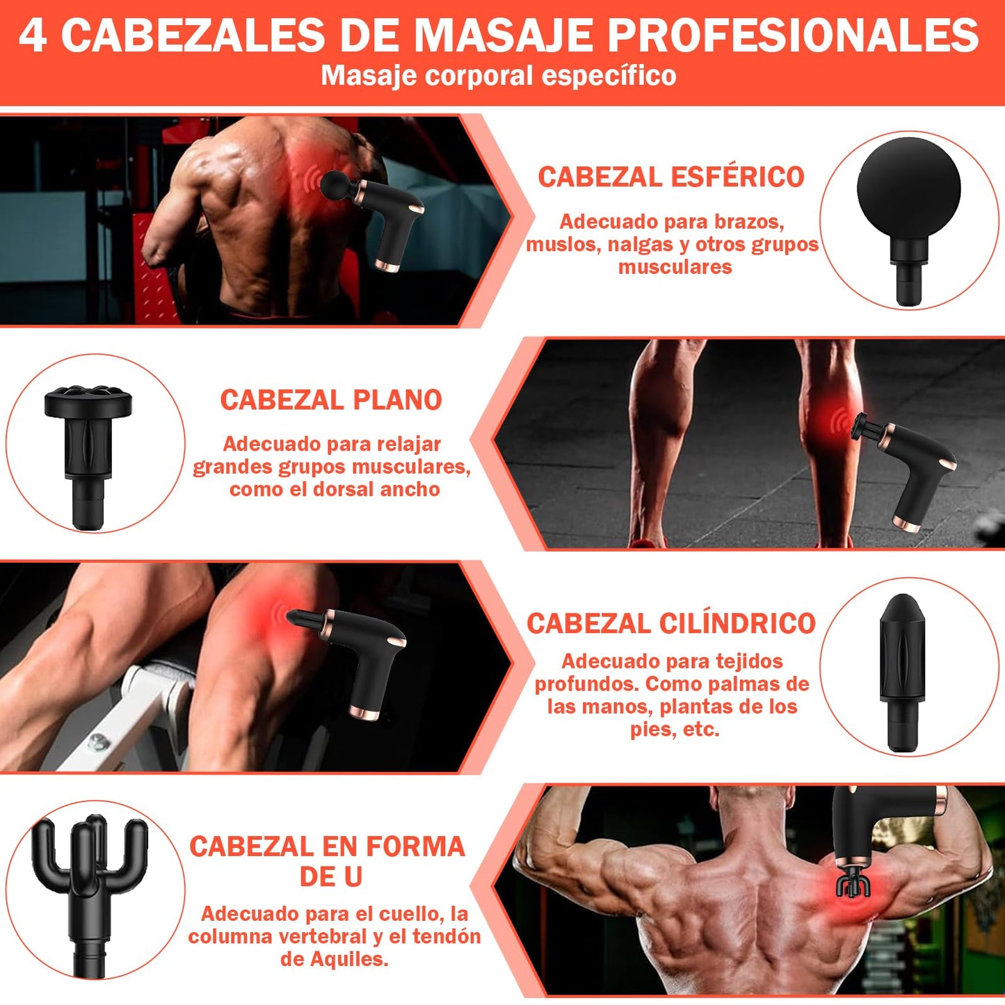 Pistola de Masaje, 8 Cabezales, 6 Velocidades Ajustables, Pistola de Masaje Muscular, Masajeador Muscular Portátil, Masajeador de Tejido Profundo, Masajeador Muscular