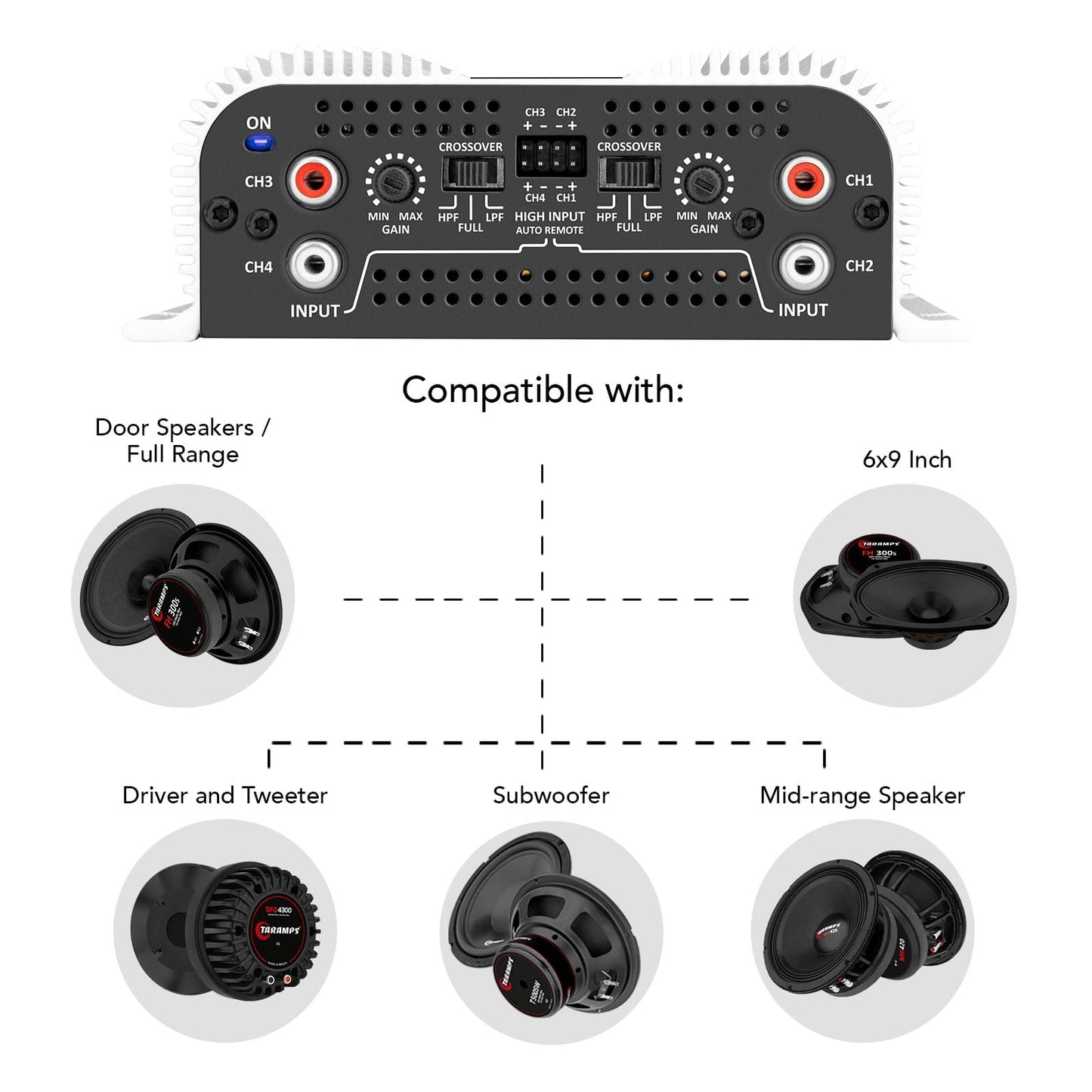 Amplificador de Sonido Taramps TS 800x4 4 Canales 2 Ohmios 800 W RMS para Auto