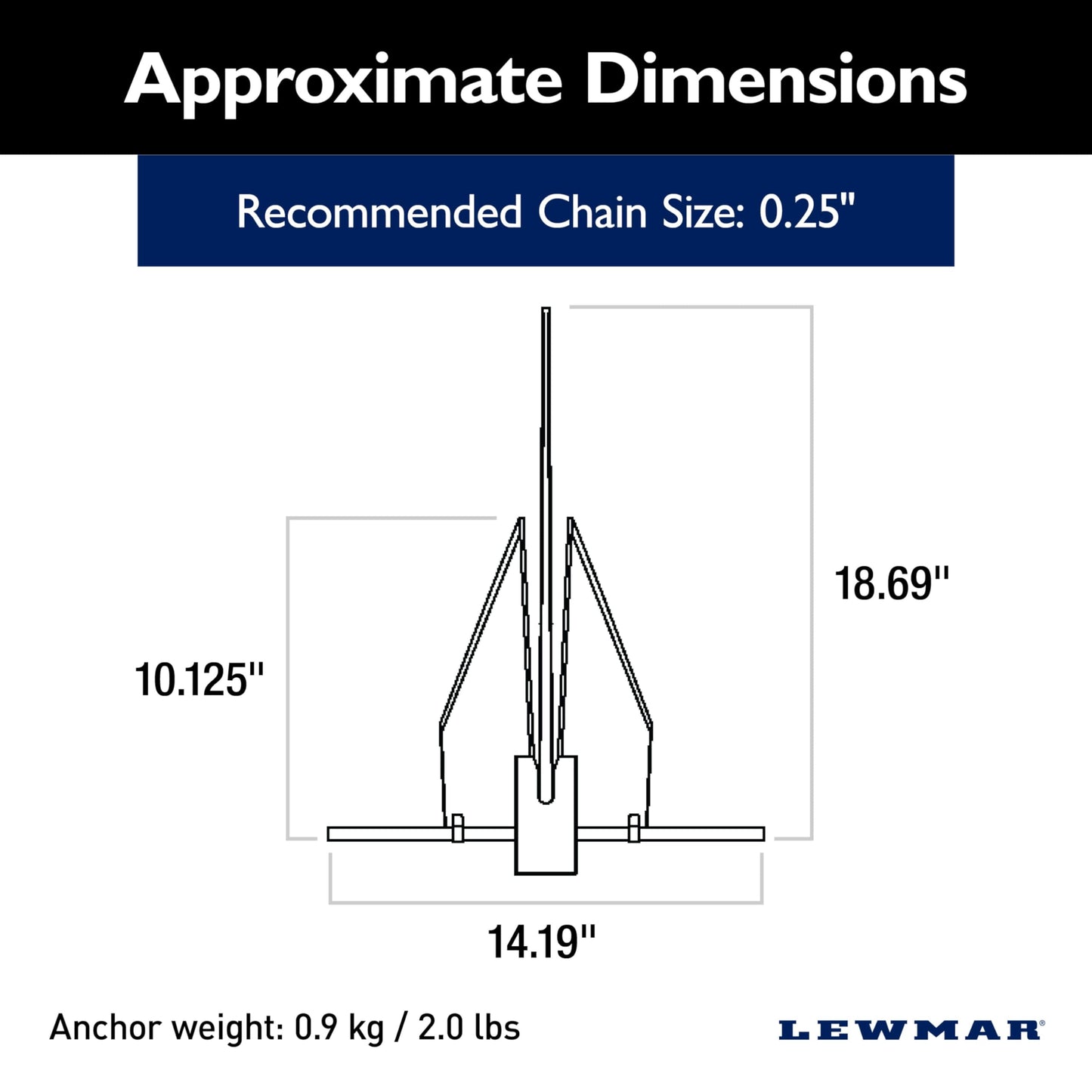 Lewmar LFX - Ancla de Aluminio Fluke de 2 Libras, para Barcos de Menos de 17 pies, Acabado anodizado, ángulos Ajustables, Mide 18.7 Pulgadas de Largo x 14.2 Pulgadas de Ancho, 10.1 Pulgadas de