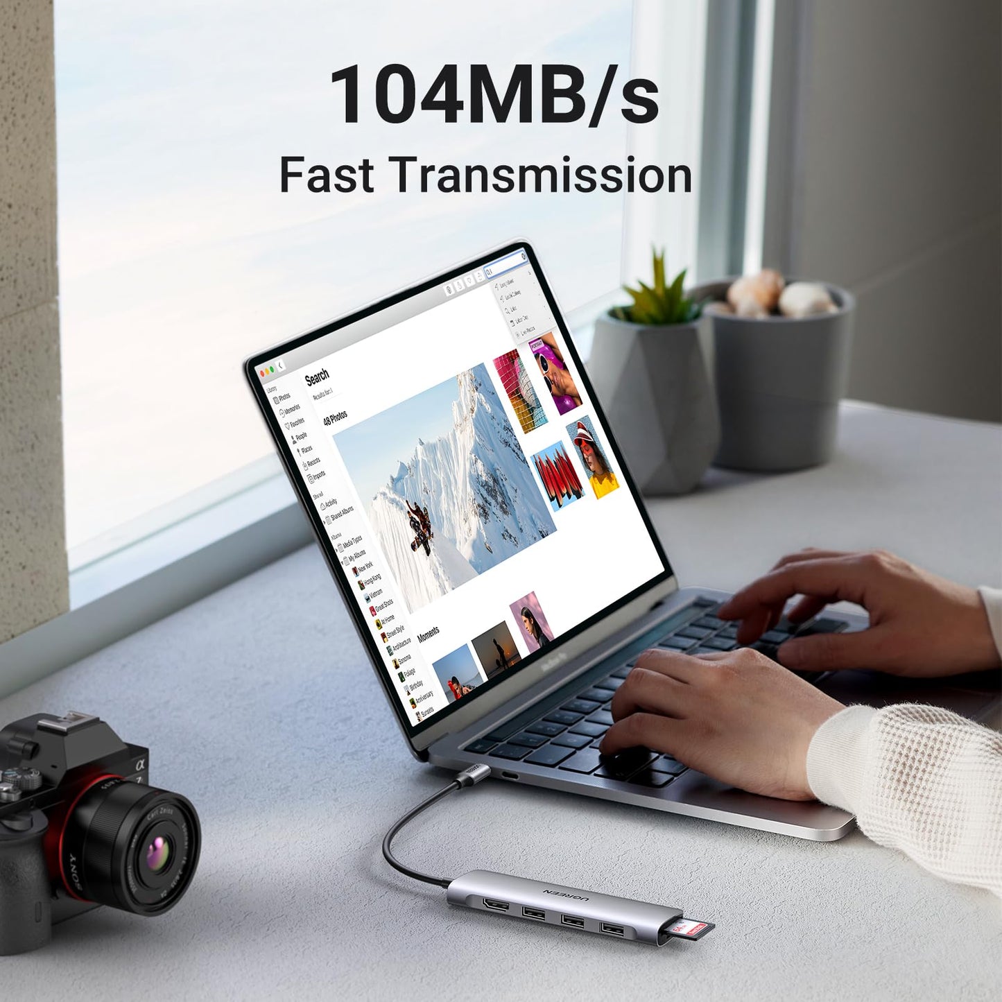 Adaptador USB C UGREEN HDMI 4K Plata con Lector de Tarjeta y 3 USB 3.0