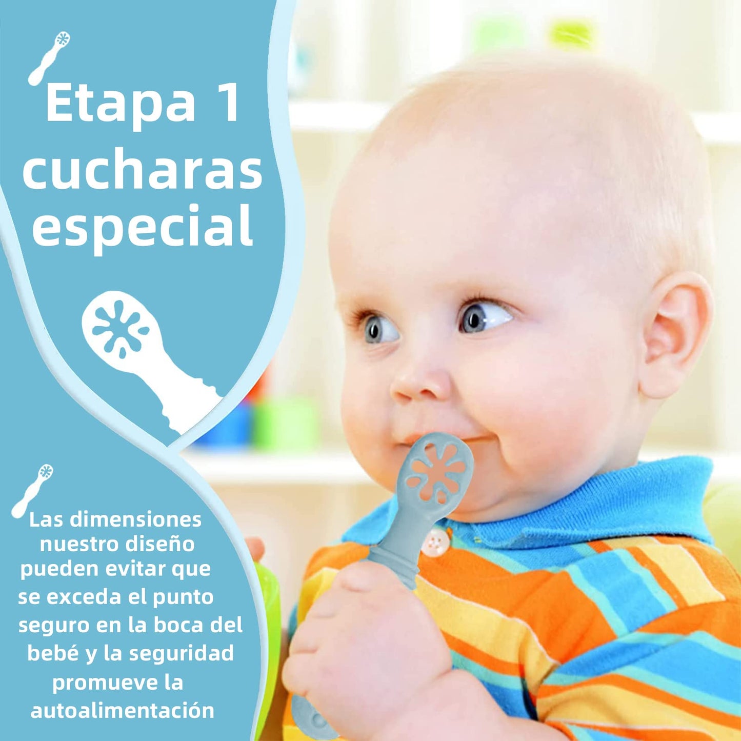 LEIDSANY Cucharas para bebe, cucharas de silicio para dietas de entrenamiento, silicona suave no contiene BPA, ejerce hábitos alimenticios independientes, aptos para bebe de todas etapas(Azul)