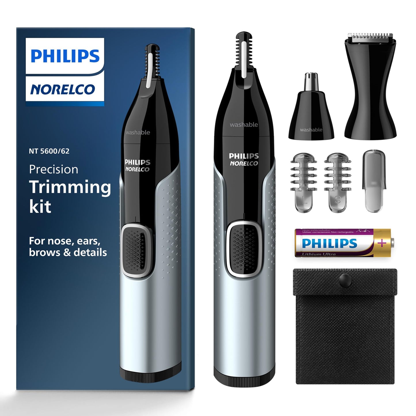 Philips Recortadora de nariz 5000 para nariz, orejas, cejas, kit de recorte, NT5600/62