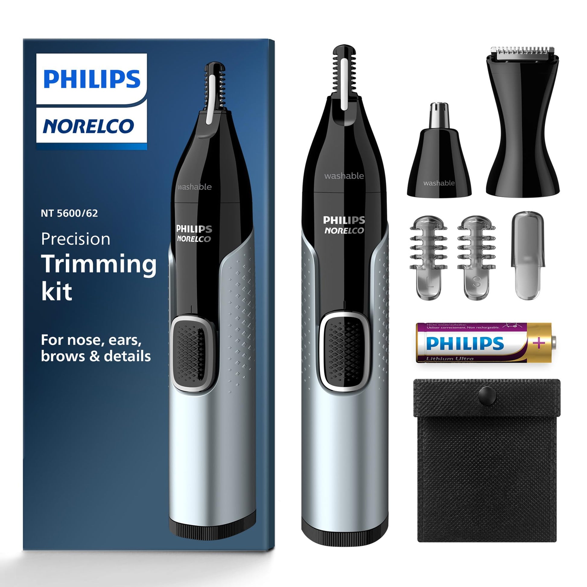 Philips Recortadora de nariz 5000 para nariz, orejas, cejas, kit de recorte, NT5600/62
