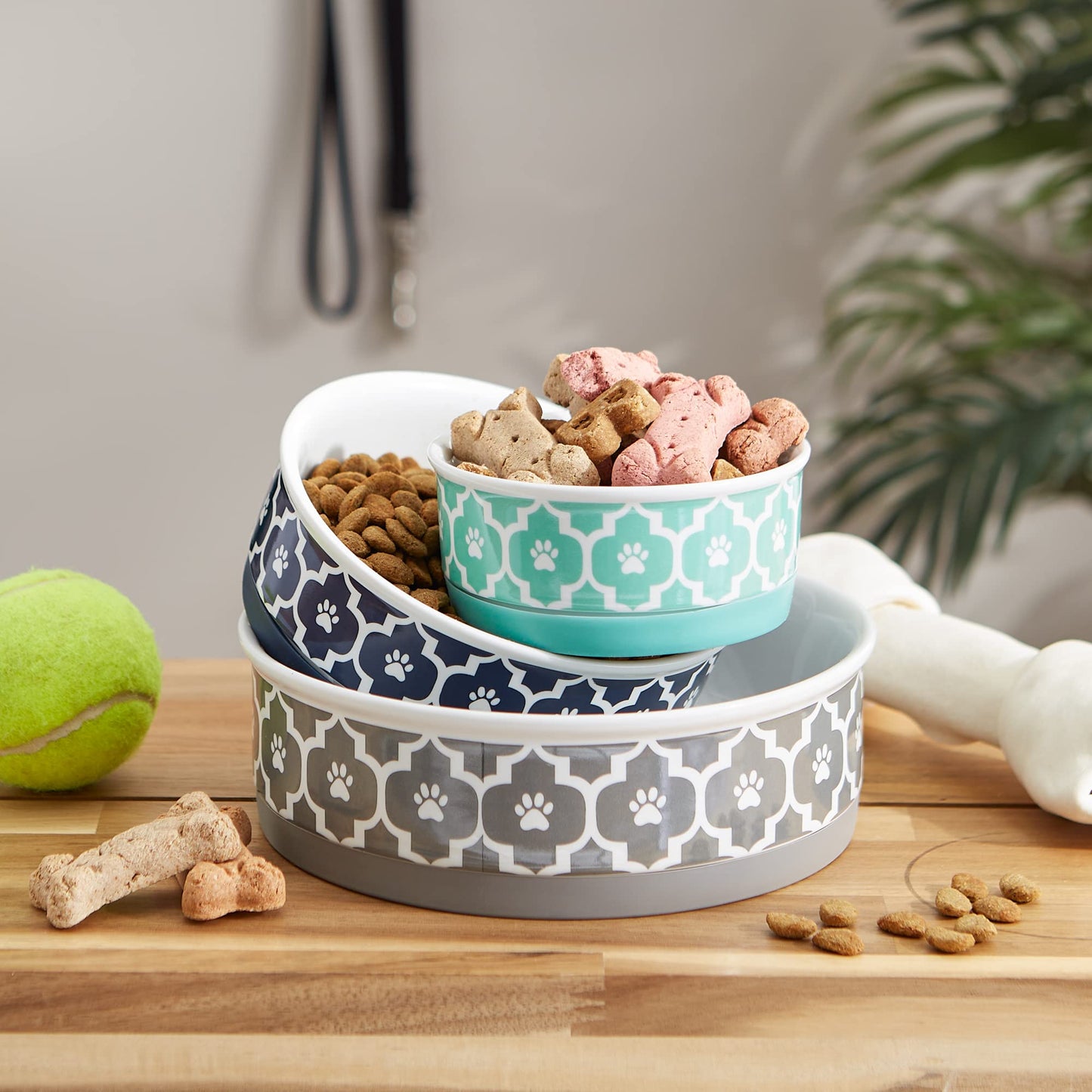 Bone Dry Lattice Collection - Cuenco y Recipiente para Mascotas, Juego Mediano, 6 x 2 Pulgadas, Aguamarina, 2 Piezas