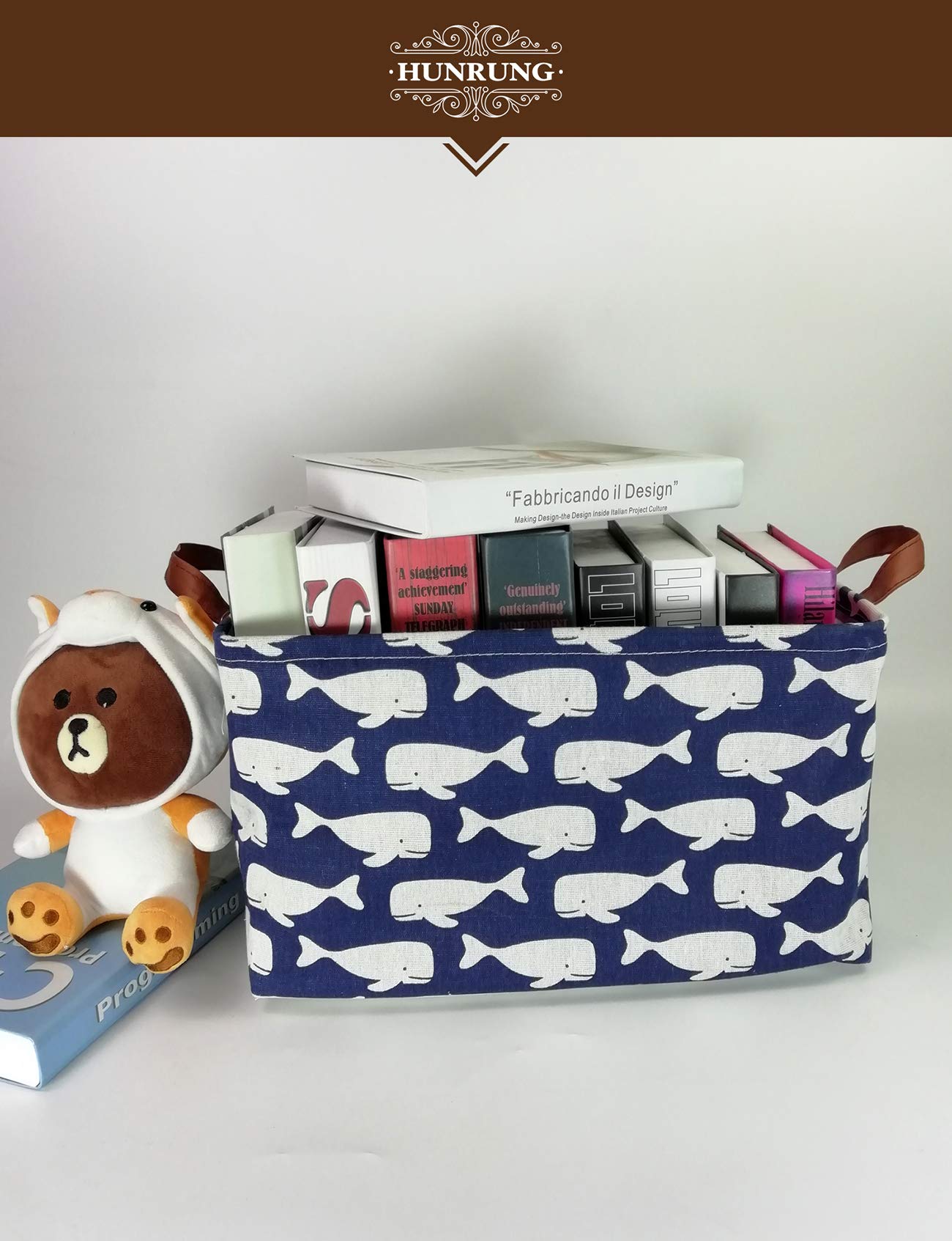 HUNRUNG Cesta de almacenamiento rectangular de lona para juguetes de mascotas/niños, libros, ropa perfecta para habitaciones infantiles/sala de juegos/estantes, Ballena (Whale), Large
