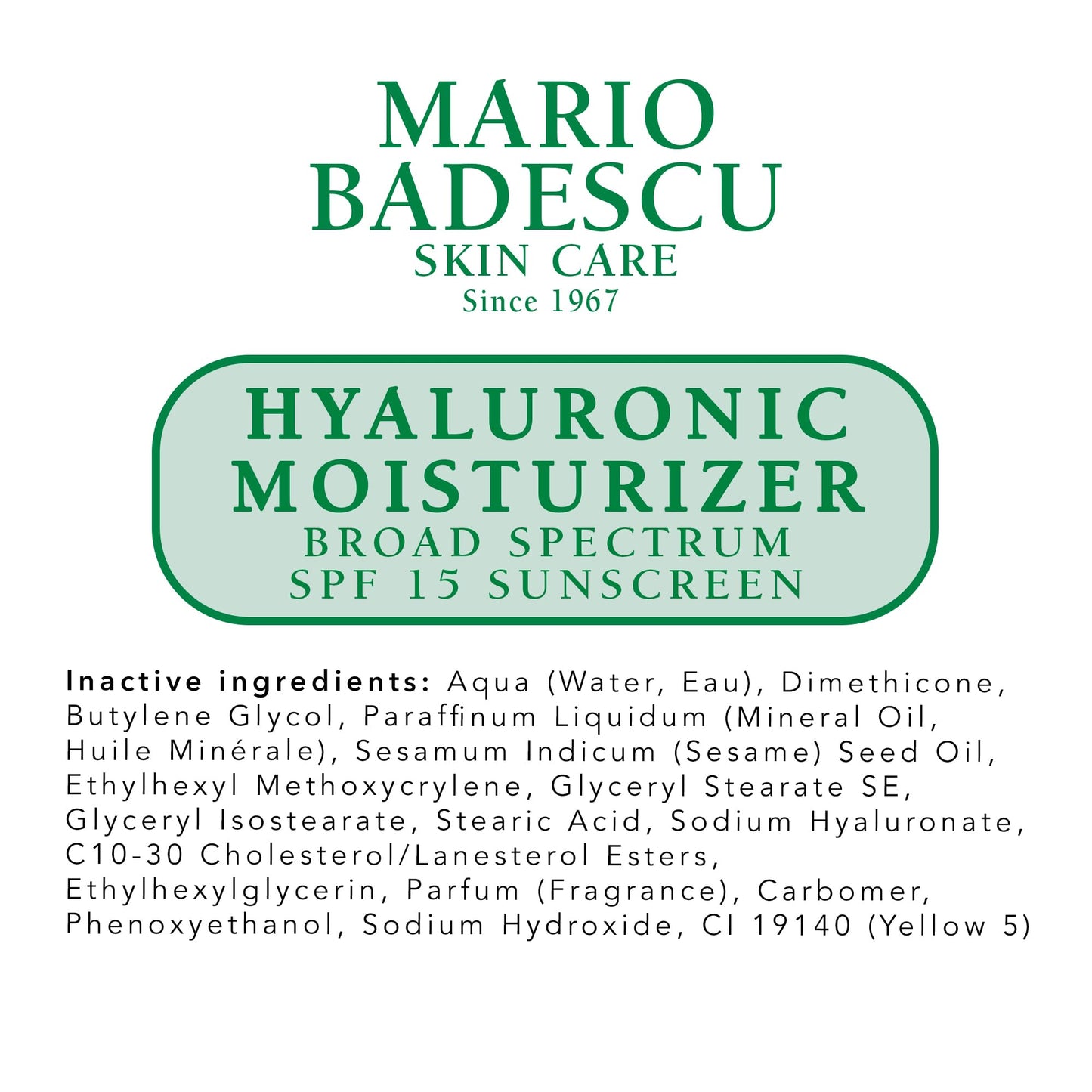 Mario Badescu Hidratante facial hialurónico para mujeres y hombres con SPF 15, hidratante facial ideal para piel mixta, seca o sensible, crema facial hidratante con aceite de semillas de sésamo, 59 ml