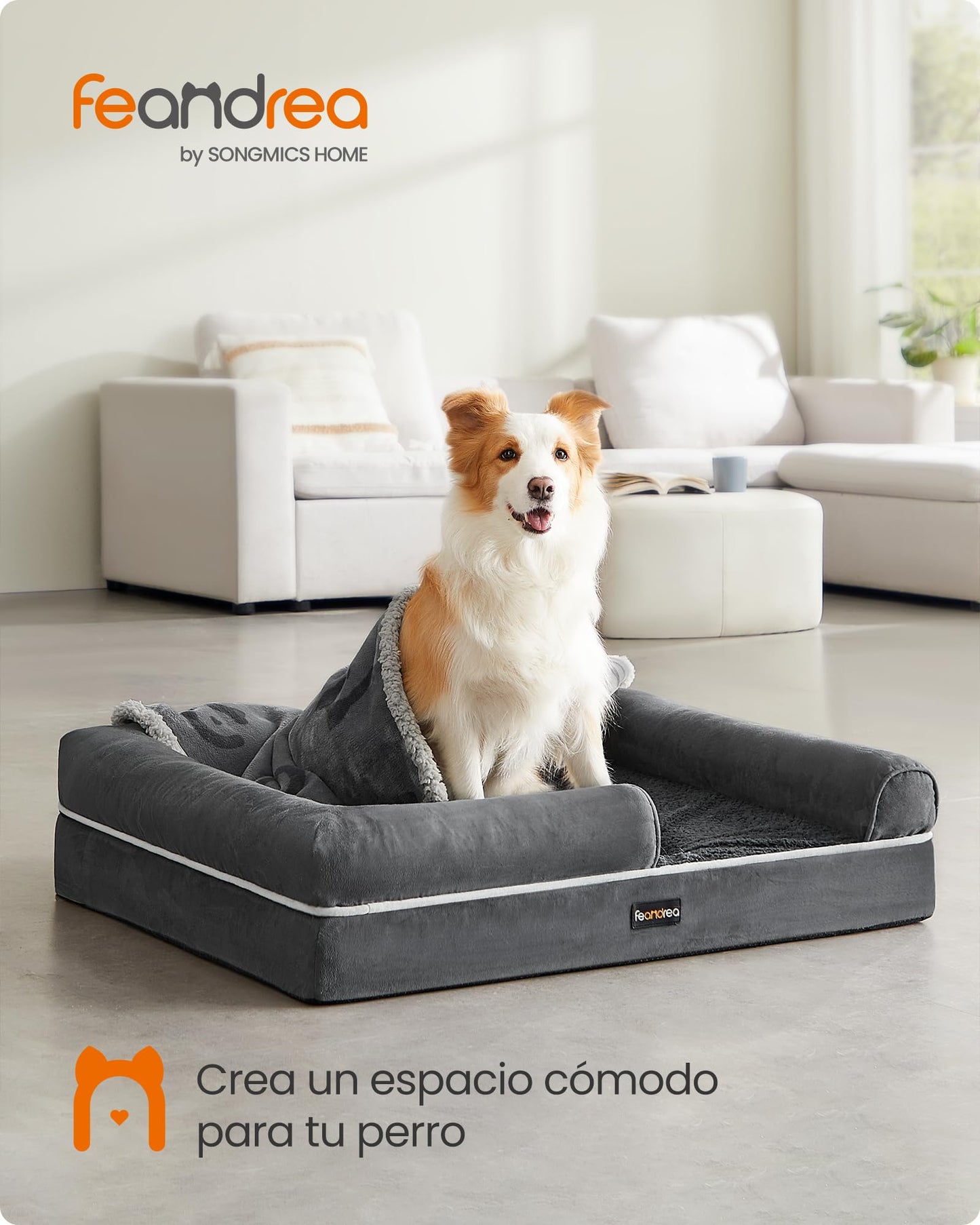 Cama Ortopédica para Perros Feandrea Gris Oscuro con Funda Extraíble Lavable