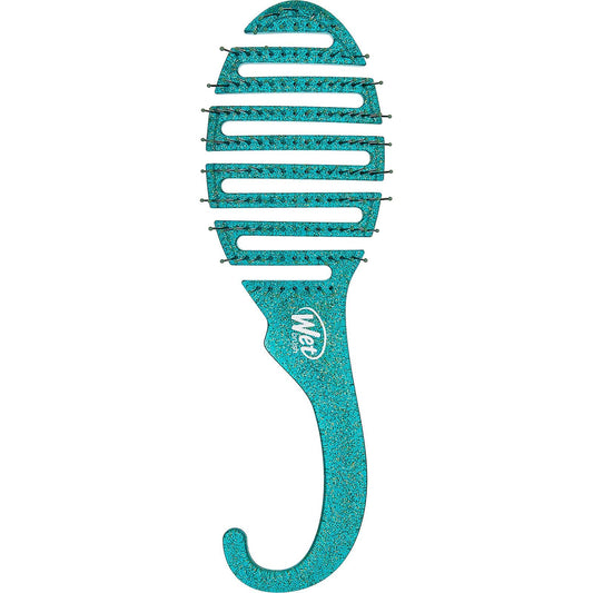 WET BRUSH, Shower Detangler, Green Glitter, Cepillo Desenredante para Baño, Apto para Ducha, Desenreda Todo Tipo de Cabello, Cerdas IntelliFlex, Cepilla Fácil y Adiós Nudos, Color Aqua con Brillos