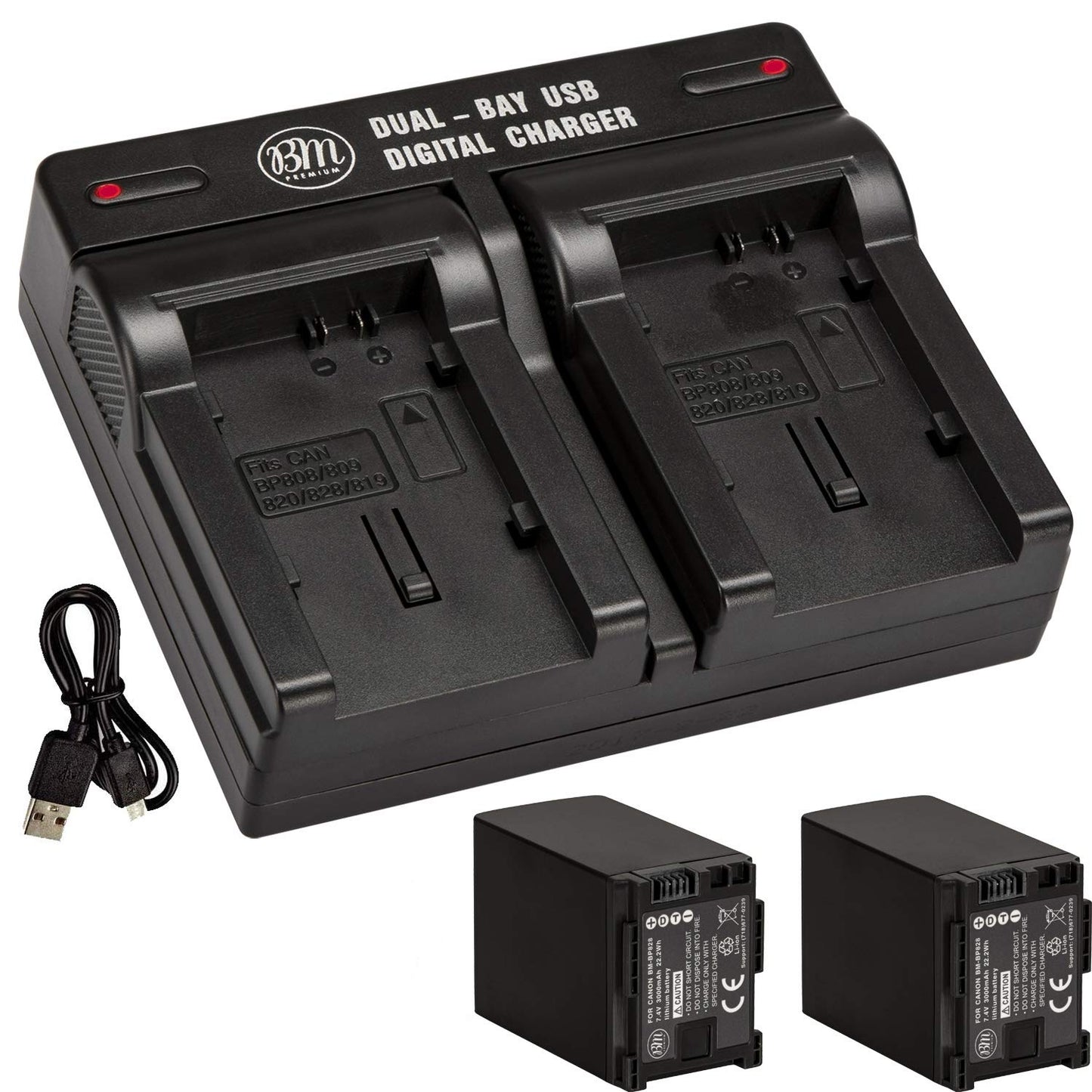 BM Premium 2 BP-828 Batteries and Dual Battery Charger for Canon VIXIA GX10, HFG20, HF G21, HFG30, HFG40, HFM30, HFM31, HFM32, HFM300, HFM301, HFM41, HFM400, XA10, XA11, XA15, XA20, XA25, XF400, XF405
