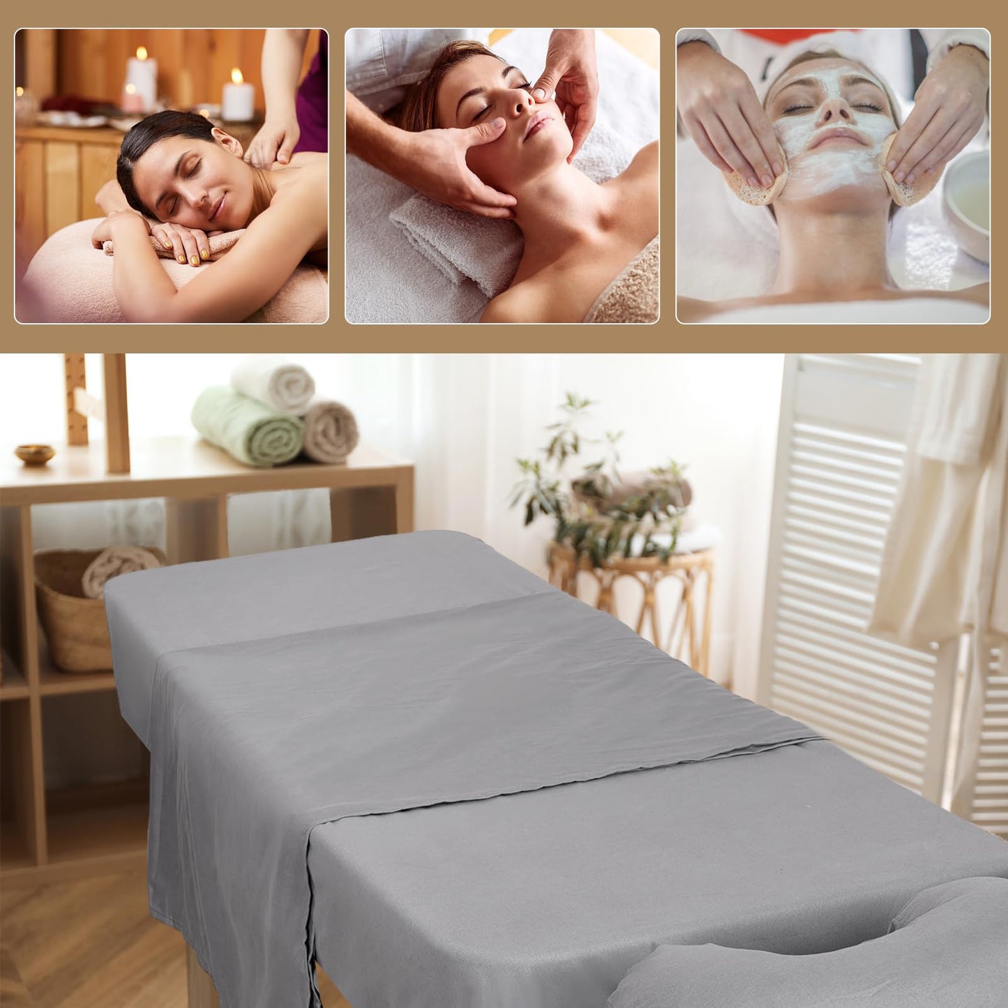 Juego de Sábanas de Microfibra para Mesa de Masaje con Funda Gris para Salón de Belleza y Spa