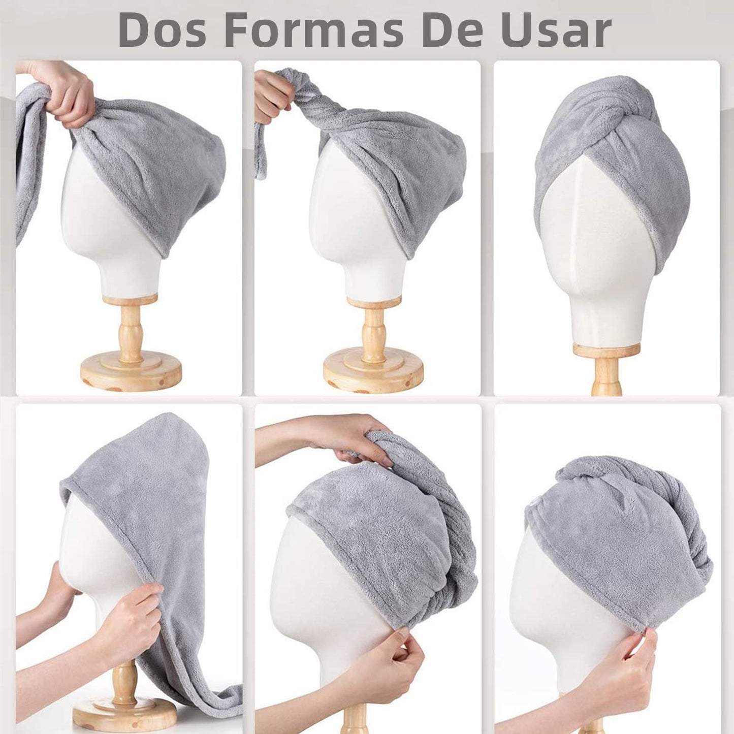 Toalla Microfibra para Cabello 3 Pack, Toalla de Cabello Seco con Botones, Gorro de Baño Ultra Absorbente de Agua, Secado de Pelo Súper Rápido, Turbante Suave Anti Frizz para Mujer (Rosa Gris Azul)
