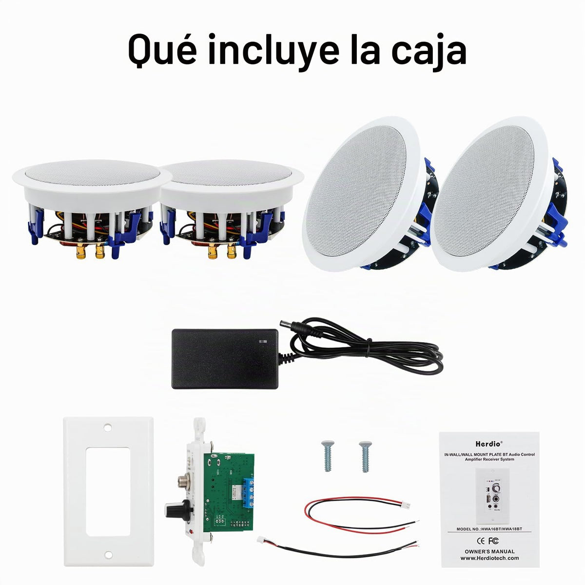 Sistema de Audio Herdio Blanco con Control de Volumen y Receptor en Pared, Altavoces de Techo de 6.5 Pulgadas y 640 W (2 Pares) para el Hogar