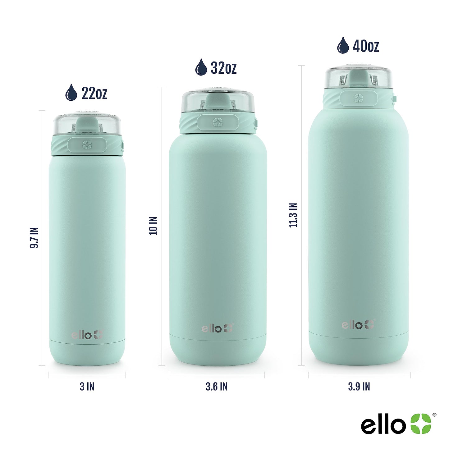 Ello Cooper - Botella de agua de acero inoxidable de 32 onzas con popote y asa de transporte, doble pared y metal aislado al aspiradora, tapa de bloqueo a prueba de fugas con boquilla de silicona