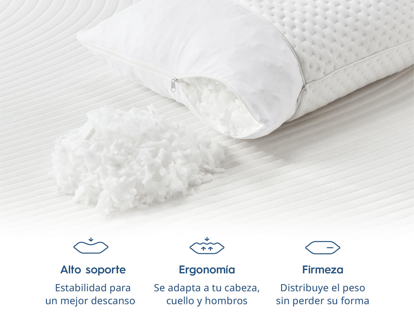 Luuna Almohada Ajustable Firme con Espuma de Memoria, King Size 88 x 46 cm, Relleno 100% Memory Foam Triturado, Funda Lavable, Suavidad y Frescura Garantizada para tu Descanso, Hecho en México