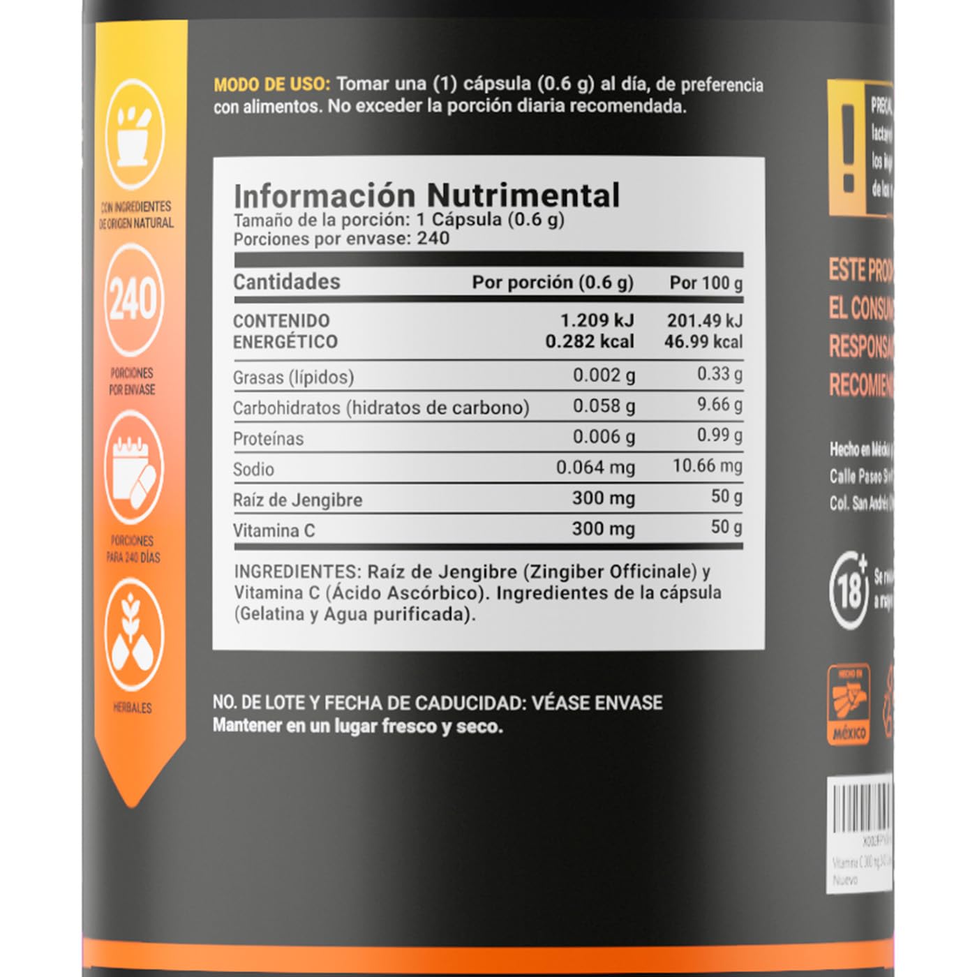 Cápsulas de Vitamina C y Jengibre B Life Naturales