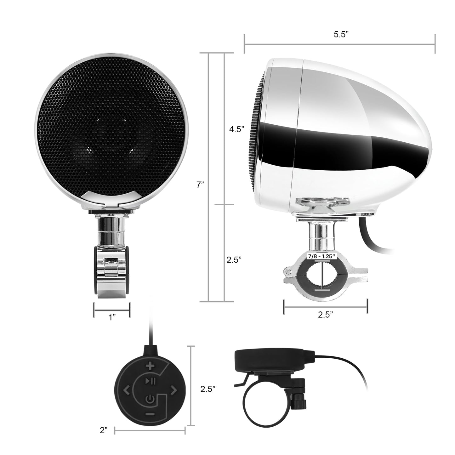 GoHawk AN4-X Amplificador Todo en uno de 2 Canales 4.5 "Altavoces estéreo Bluetooth Impermeables de Rango Completo para Motocicleta Sistema de Amplificador de Audio USB para 1-1.25" Bar Harley