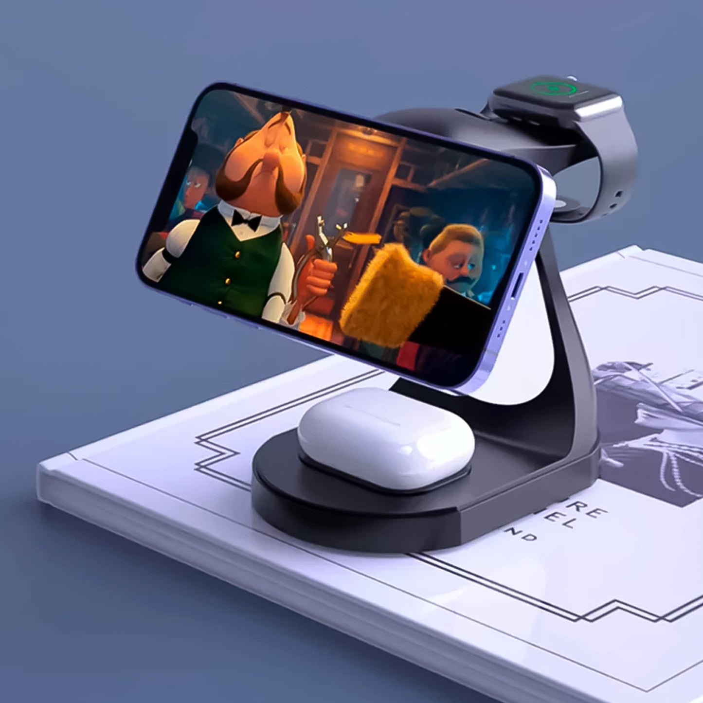 Klid Home Cargador Inalámbrico Magnético 4 en 1 con Lámpara LED – Base de Carga Rápida para Productos Apple – Estación Magsafe Compatible, Carga Segura y Ordenada