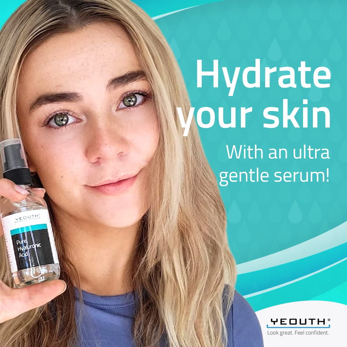 YEOUTH Acido Hialuronico Puro Serum Facial, Sérum Anti-rides à L'Acide Hyaluronique pour le Visage 100%, Cadeaux pour Femmes/ Hommes, Biologique, Végétalien, Fabriqué aux USA 30ml