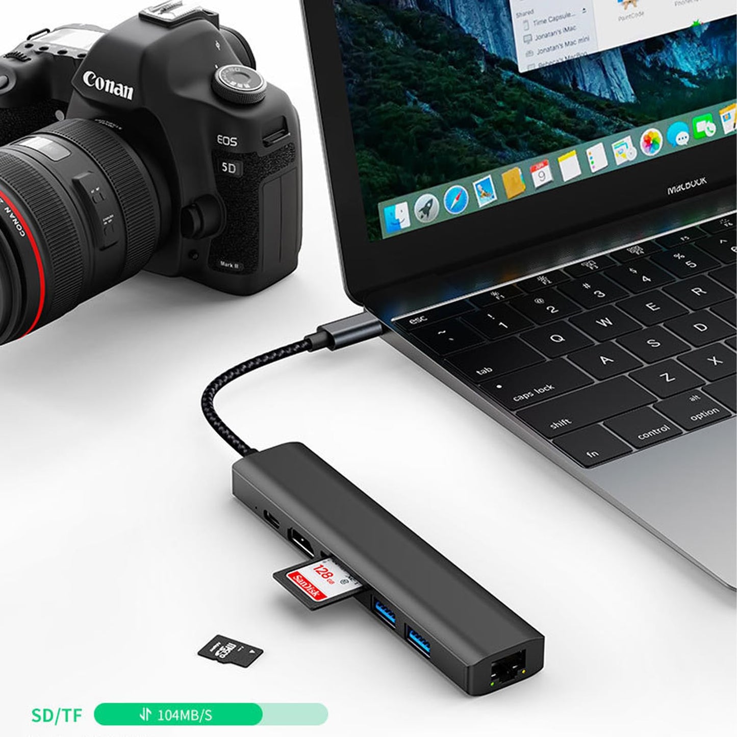 Adaptador USB C WULAR 7 en 1 HDMI 4K Gigabit Ethernet Carga 100W para MacBook, iPad, DELL, Switch y Steam Deck