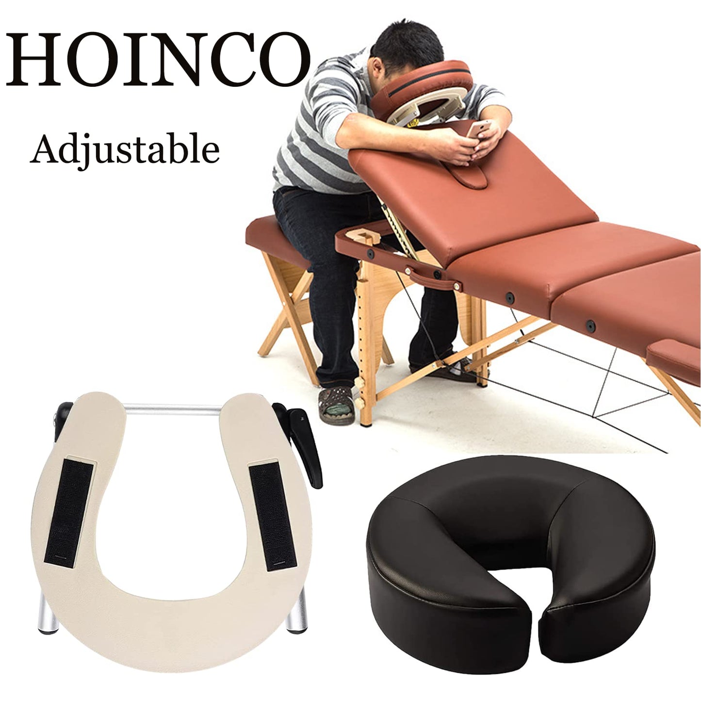 HOINCO Reposacabezas de masaje ajustable de aluminio para cama y cuna de cara para mesa de masaje, almohada en forma de U, comodidad de belleza, spa, reposacabezas, cama, cuna para mesas de masaje, equipo