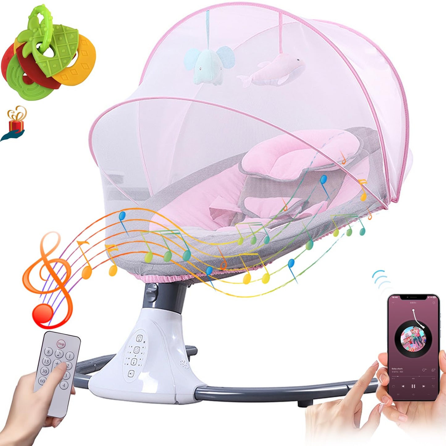 Mecedora Eléctrica PERFECTOP Rosa con Mando a Distancia y Bluetooth para Bebé