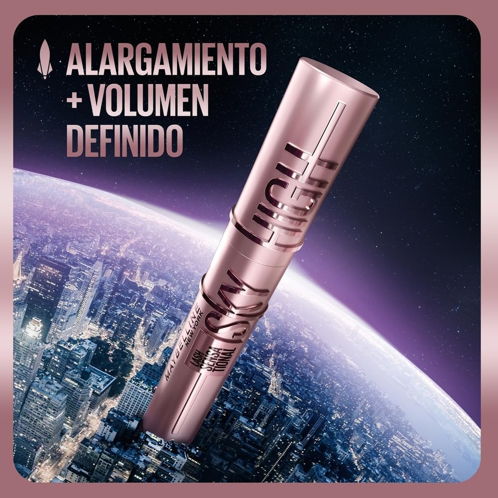 Maybelline, Mascara de pestañas lavable y brinda alargamiento Lash Sensational Sky High negro, 6ml