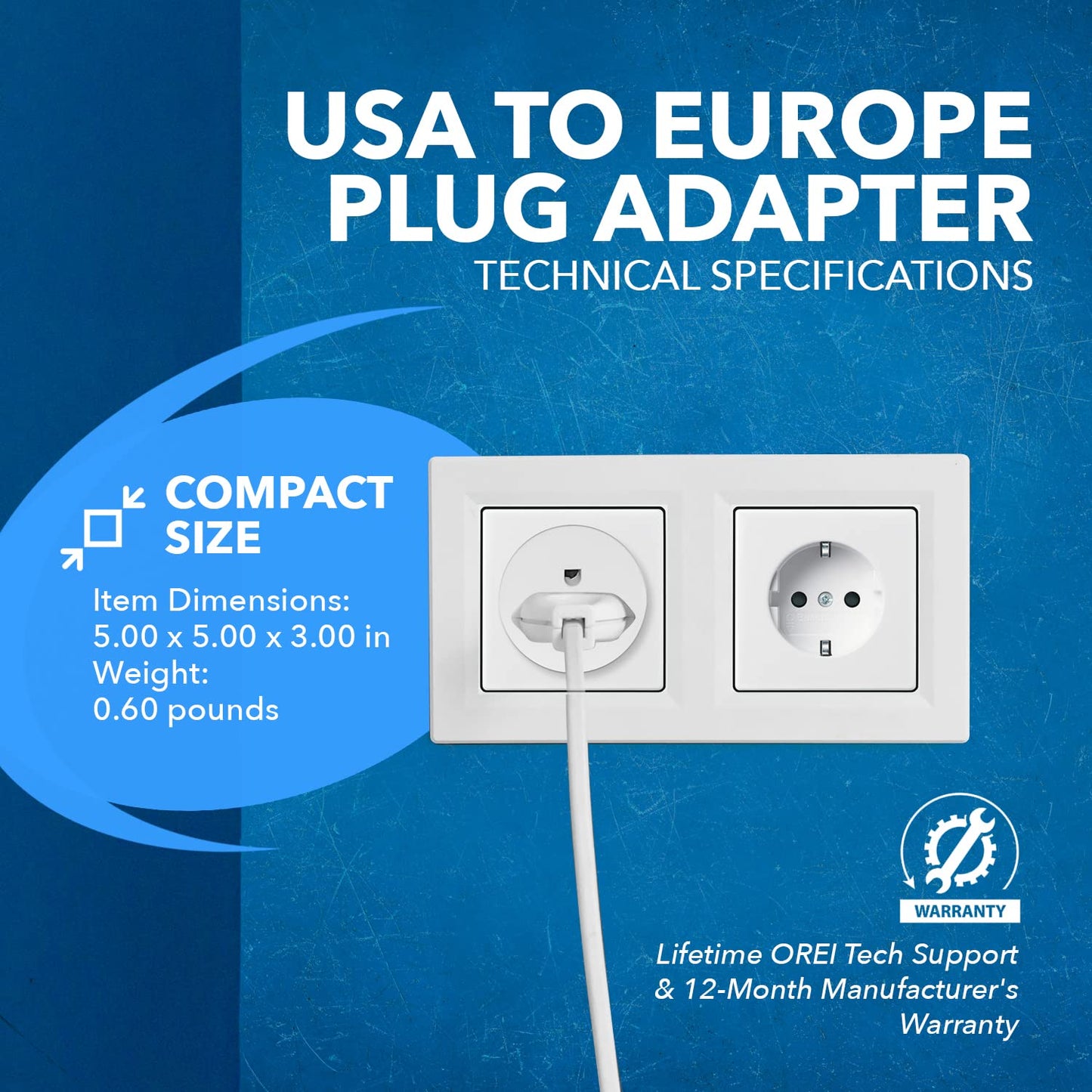 Adaptadores Orei Americano Schuko Europeo Certificado CE Alto Desempeño Empaque de 2
