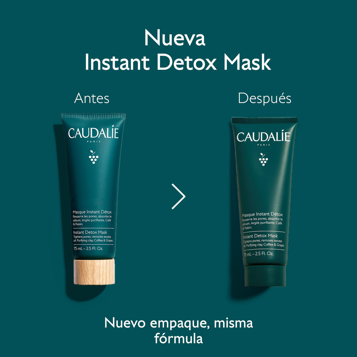 CAUDALIE Instant Detox Mascarilla de Arcilla Rosa, Limpia Poros - 35 mL