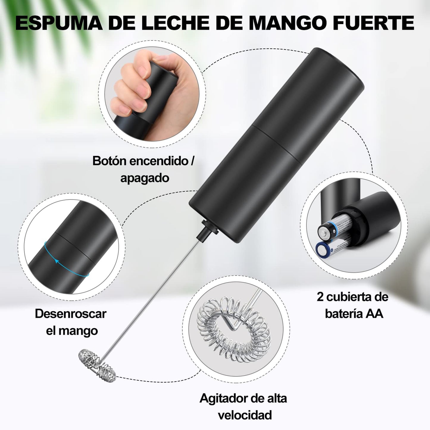 Espumador de Leche Eléctrico de Acero Inoxidable Portátil para Lattes, Capuchino y Matcha