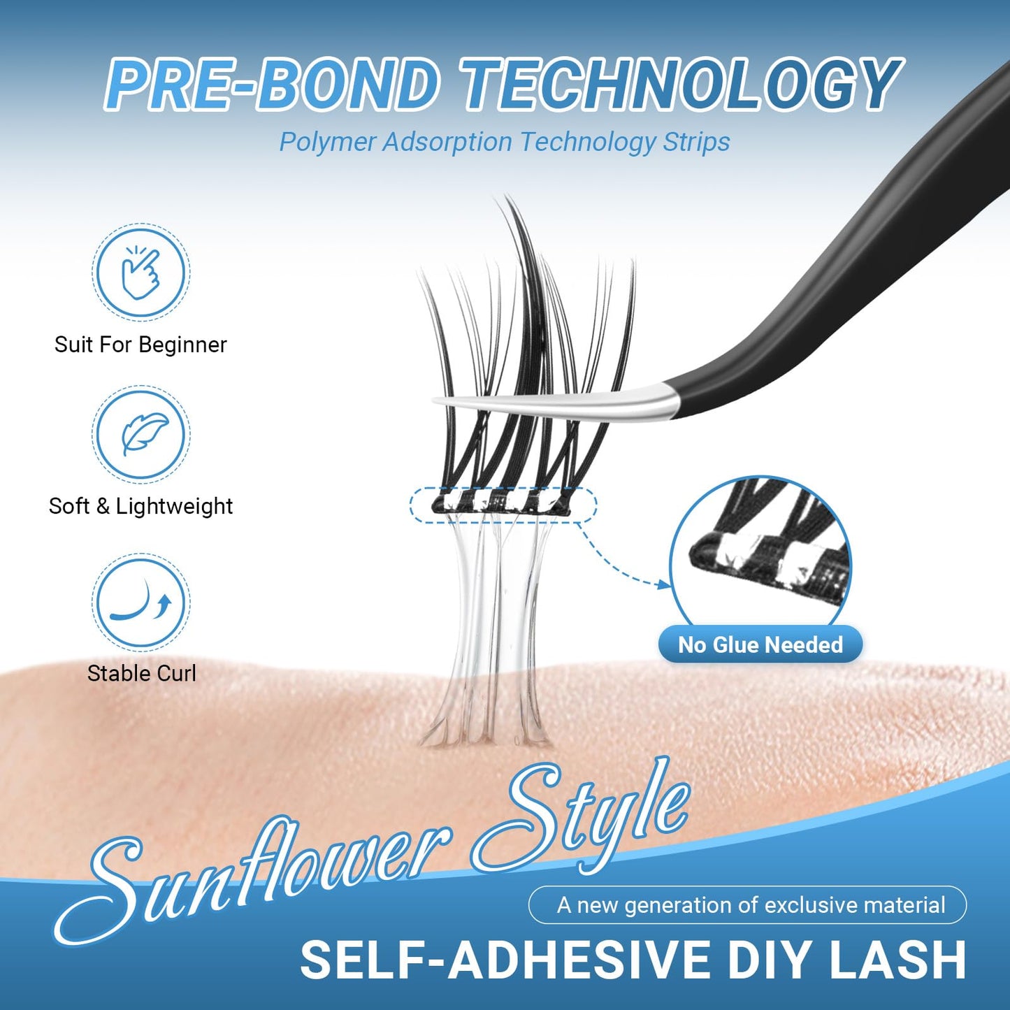 NAGARAKU Grupos De Pestañas Autoadhesivos Para 48 Pcs No Necesita Pegamento Ni Removedor Presión En Un Solo Paso Pestañas Reutilizables Prepegadas En Casa Sunflower Style SA-DIY-07(0,07mm C 10-12mm)