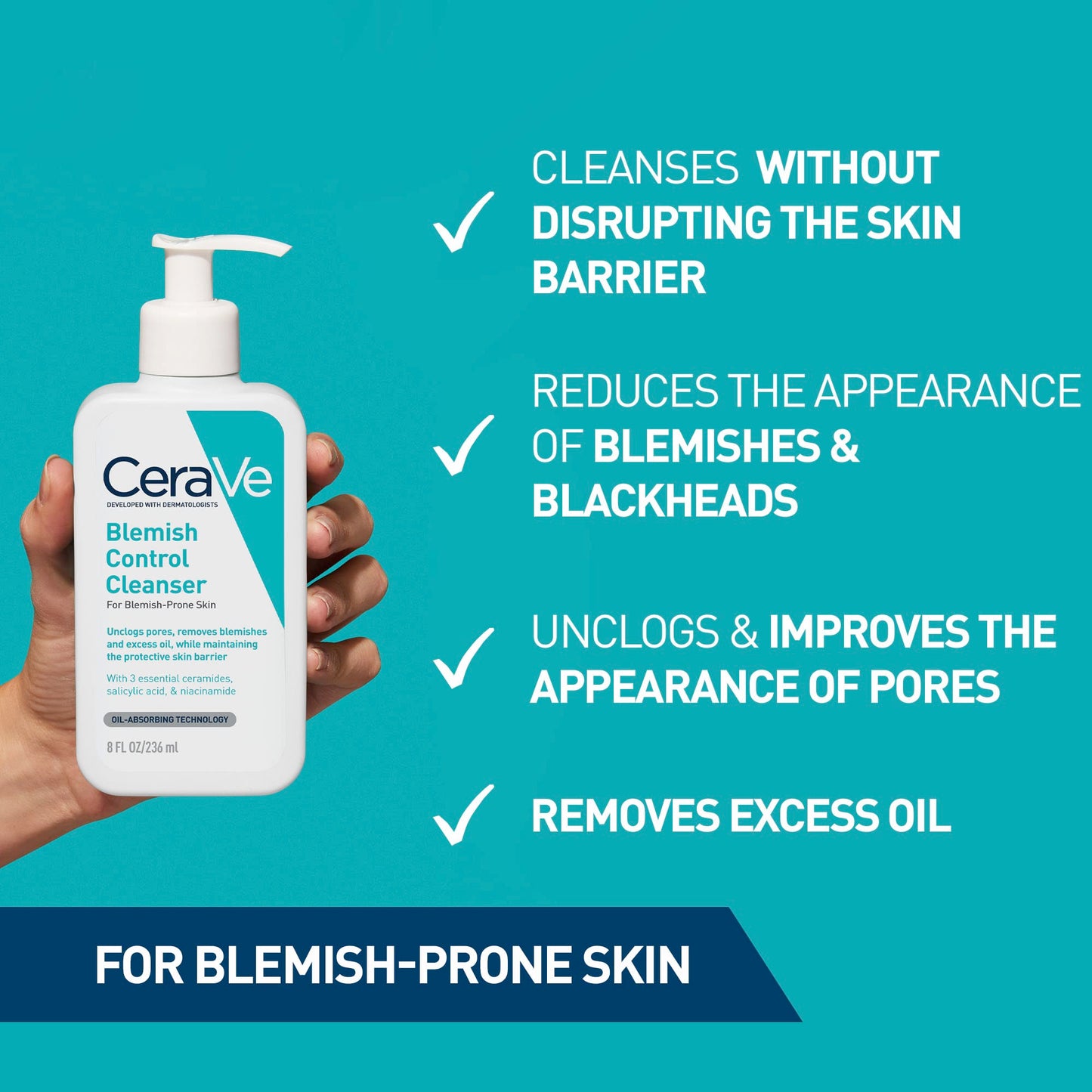 CERA VE Espuma limpiadora antiacné 236 ml | Controla imperfecciones y brillos