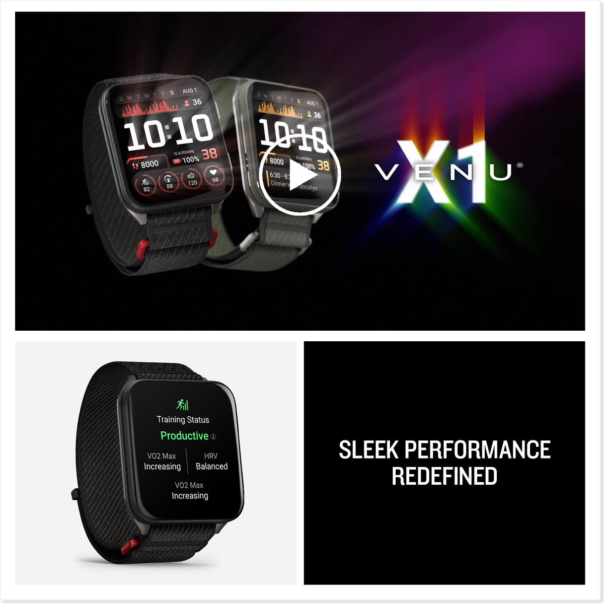 Reloj Inteligente GPS Garmin Venu Negro Fondo Titanio Banda Nailon Delgado y Ligero con AMOLED y Salud Avanzada