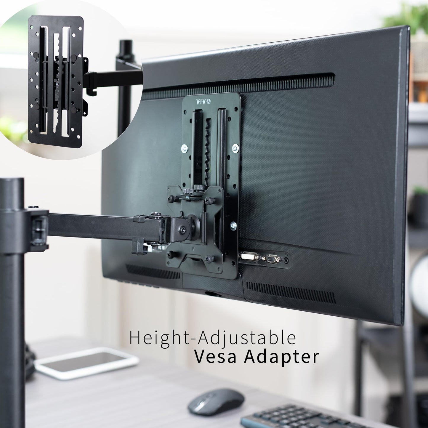 Adaptador VESA Vivo Negro de Altura Ajustable para Monitor Individual de 13 a 27 Pulgadas