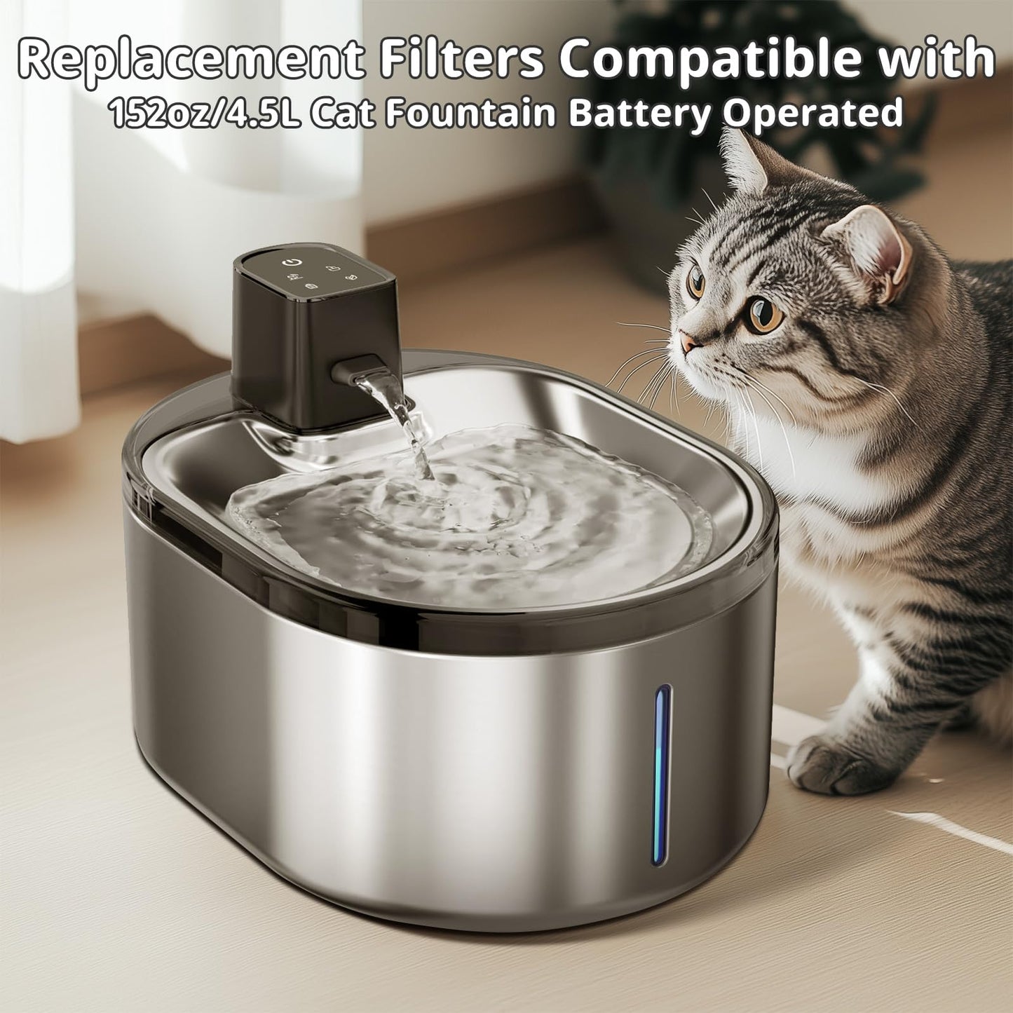 Paquete de Filtros de Fuente de Agua para Gatos PTM-643 Sistema de Triple Filtración 168 oz 4.5 l
